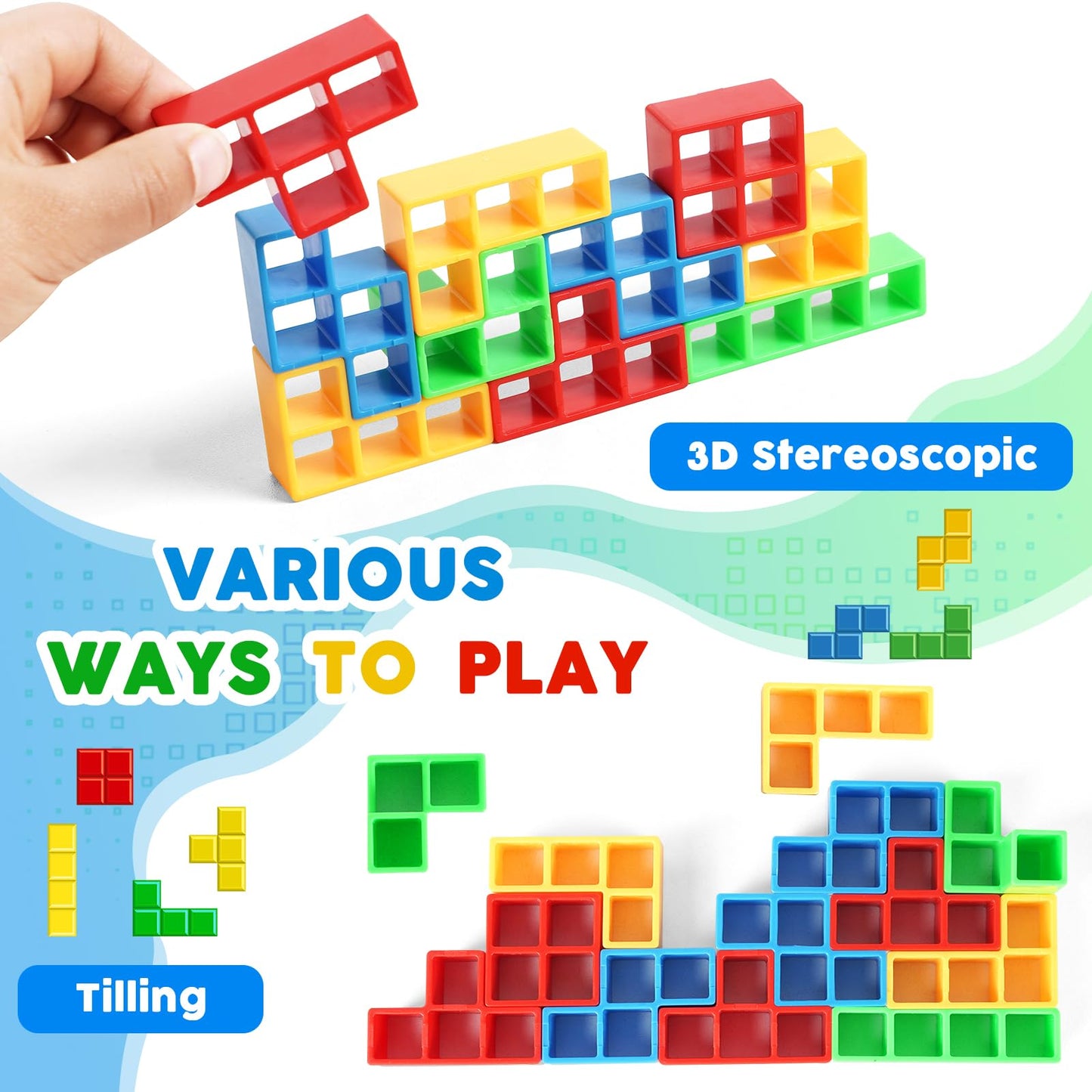 GrainBuds Tetra Tower Balance Stacking Game Team Tower Game for Kids & Adults Stack Attack Game Building Games Block Game (48pcs Color Box)