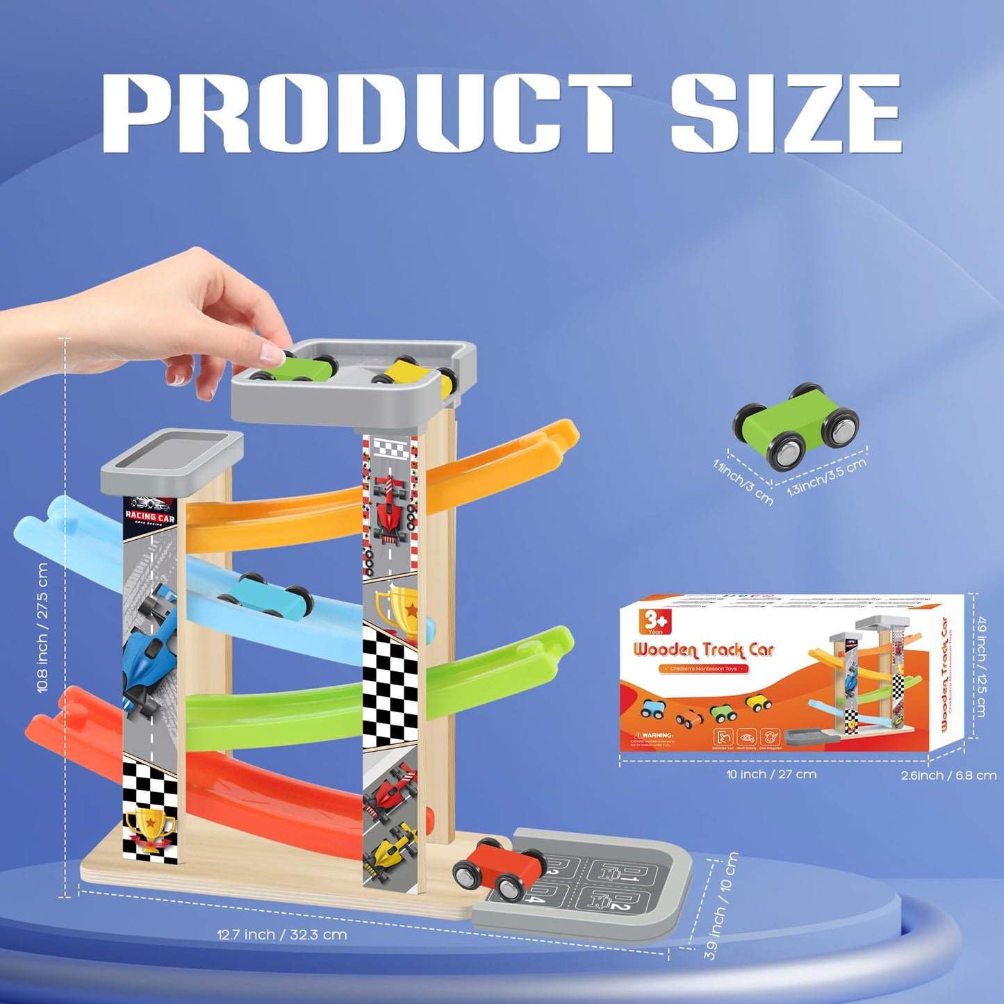 Wooden Race Track Car Ramp Toy Set with Cars