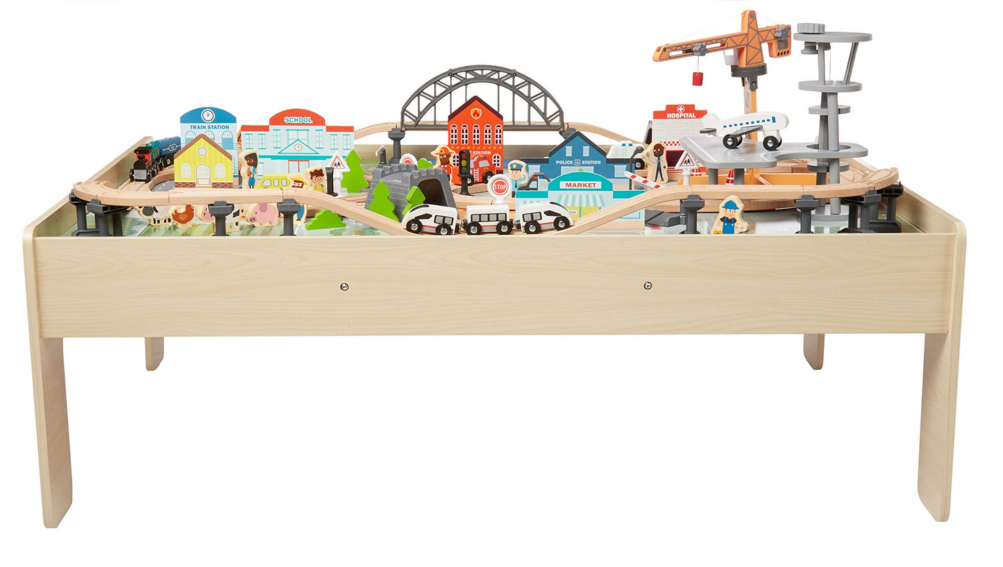 120-Piece Wooden Train Set by Amazon Basics