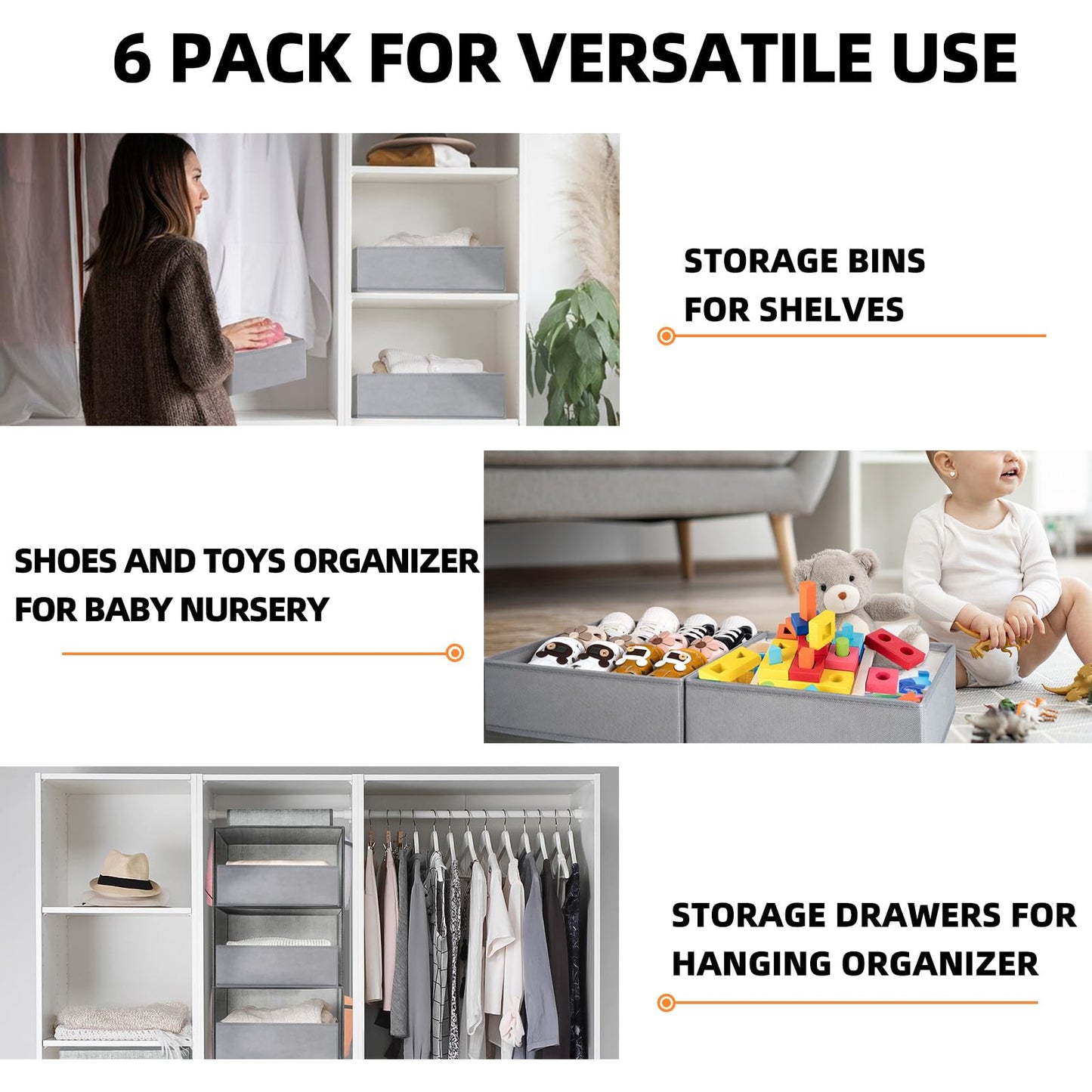 Drawer Organizer Bins for Clothes - 6 Pack