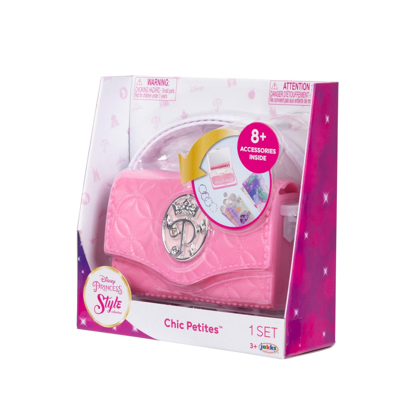 Disney Princess Style Collection Girls Purse Pretend Play Chic Petite Bag D - Mini Soft Vinyl handbag for Girls with 5+ Accessories for Girls Ages 3 and Up