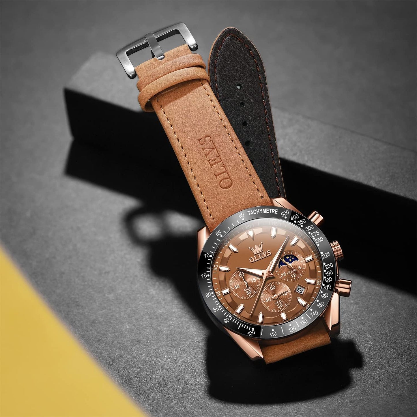 UPDATE: DEAD! OLEVS Leather Men's Analog Quartz Big Face Expedition Field Chronograph Waterproof Luminous Watches