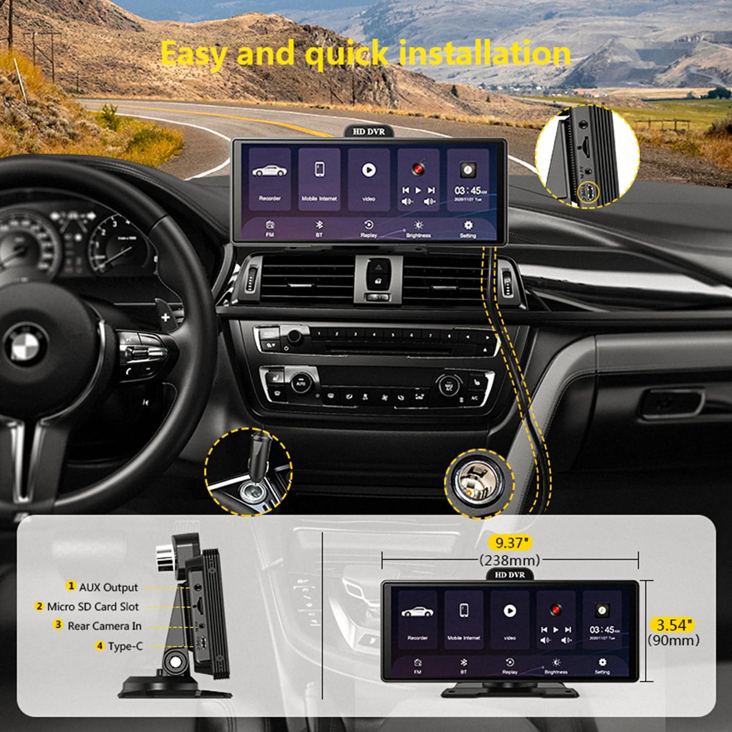 Tkiplay Wireless Apple Carplay Android Auto Car Stereo, 9.3" HD IPS Screen Portable Car Radio with Bluetooth Hands-Free/Mirror Link/Maps Navigation/Voice Control for All Vehicles