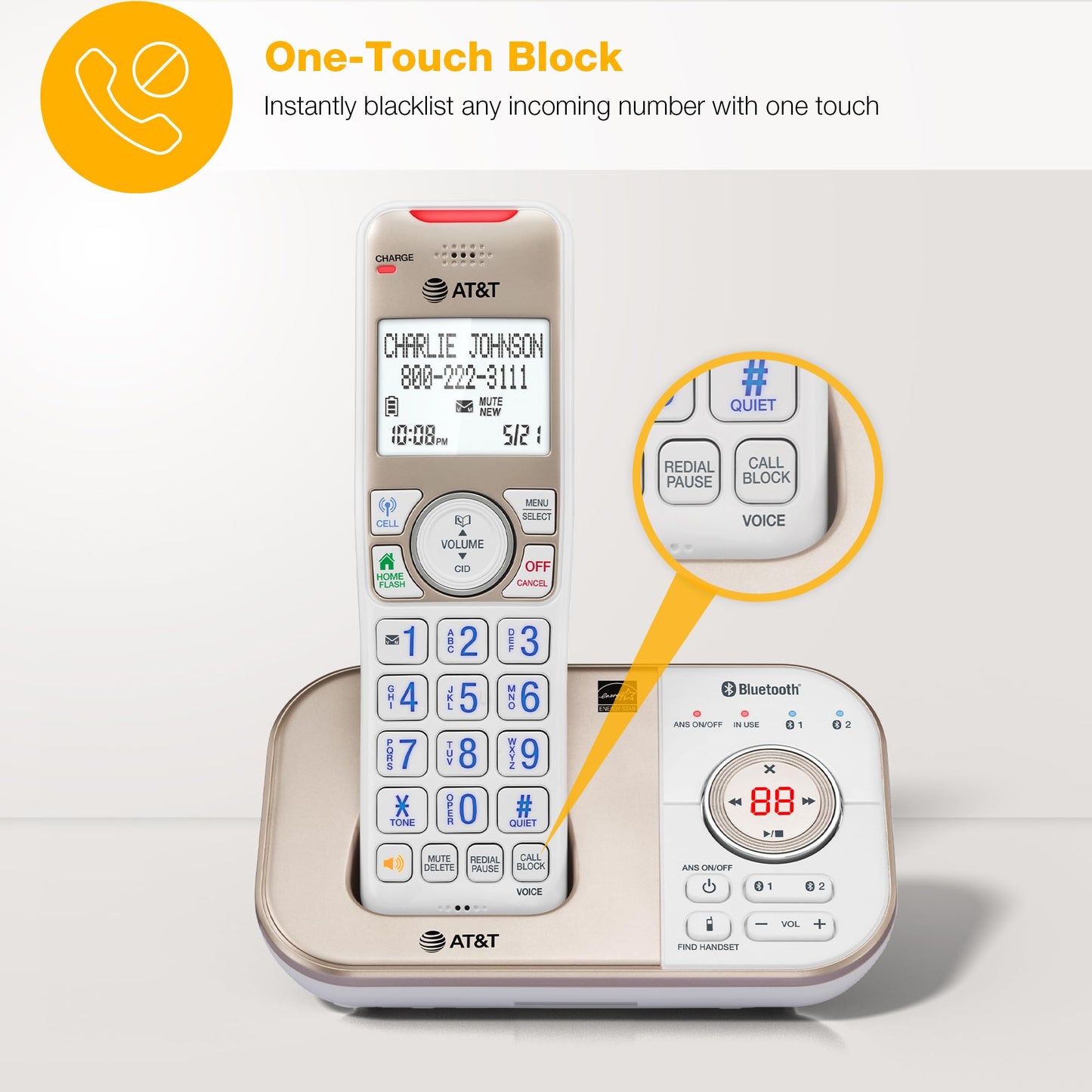 AT&T Bluetooth Cordless Phone with Answering Machine