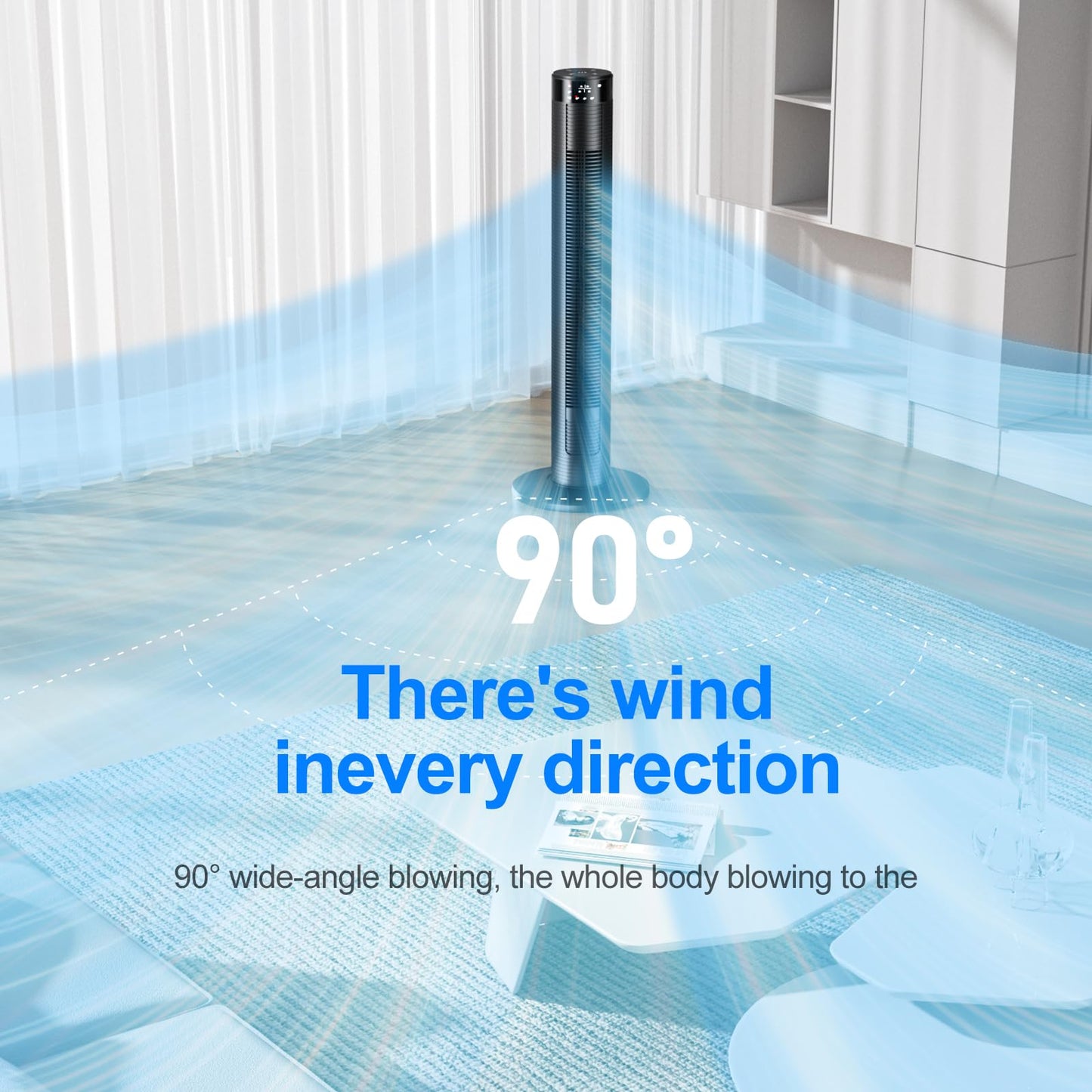 CIH Tower Fan 39 Inch, 24ft/s Velocity Quiet Oscillating Bladeless Fan with Remote, 3 Modes, LED Display, 10H Timer, Black Floor Standing Fan Powerful for Indoor Home Bedroom Office Room