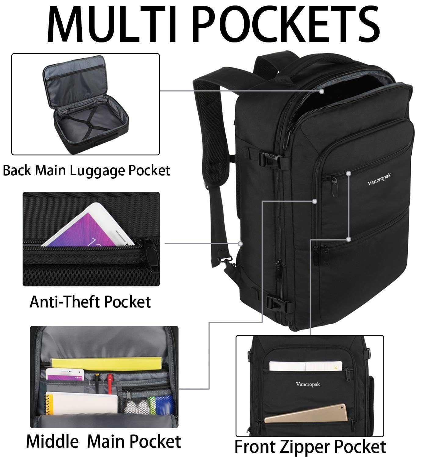 40L Expandable Travel Backpack by Vancropak
