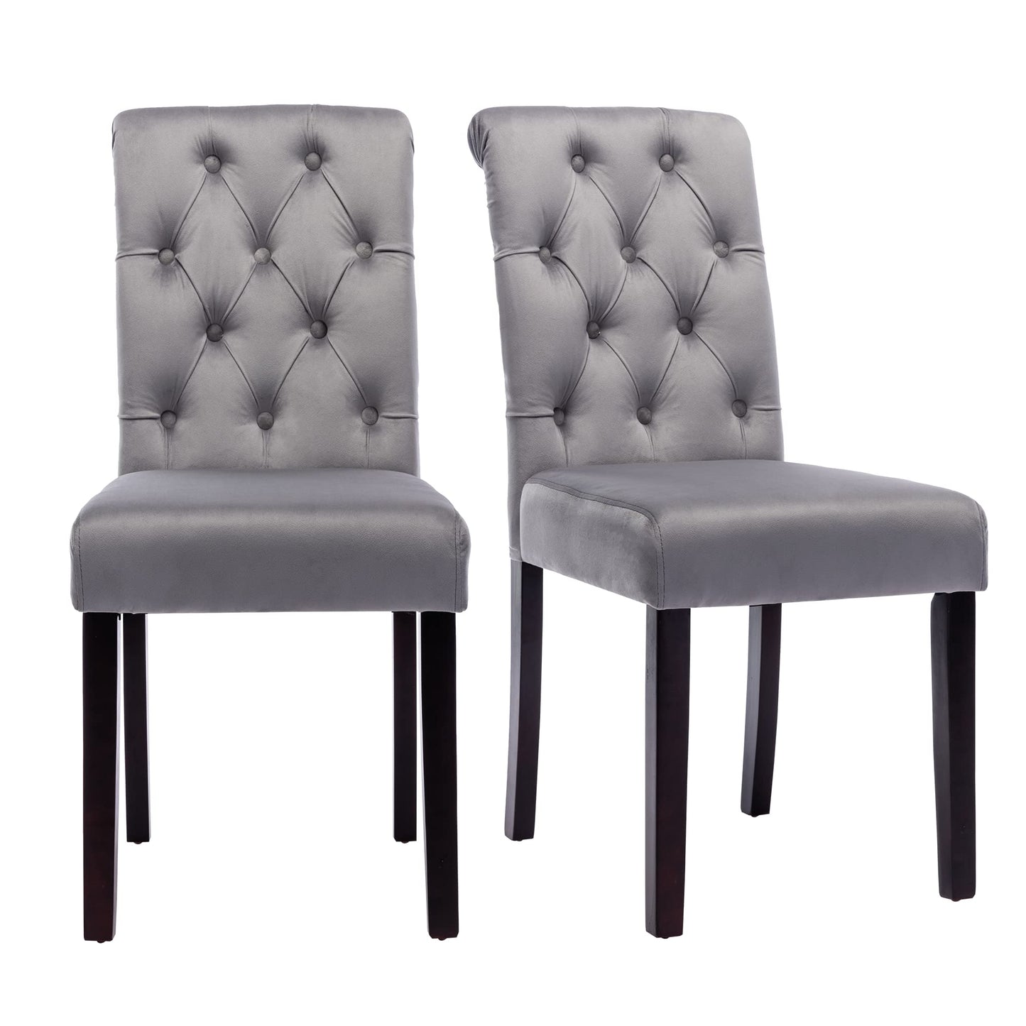 chairus Dining Chairs Set of 2 Mid Century Modern Living Room Chairs with Button Tufted High Back Velvet Armless Chair Comfy Upholstered Side Chairs for Kitchen/Restaurant/Bedroom, Grey