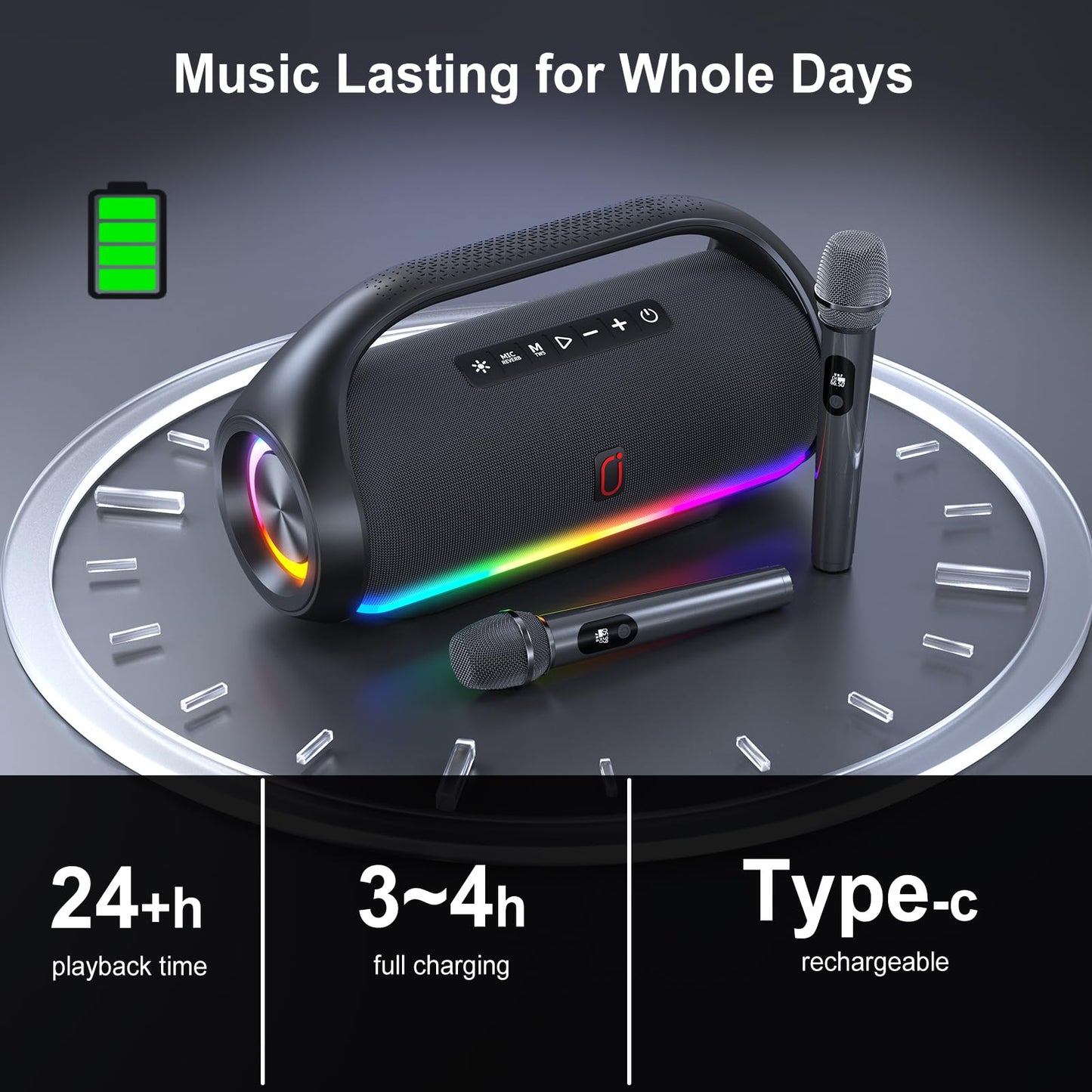 HWWR Portable Bluetooth Speaker with 2 Microphones