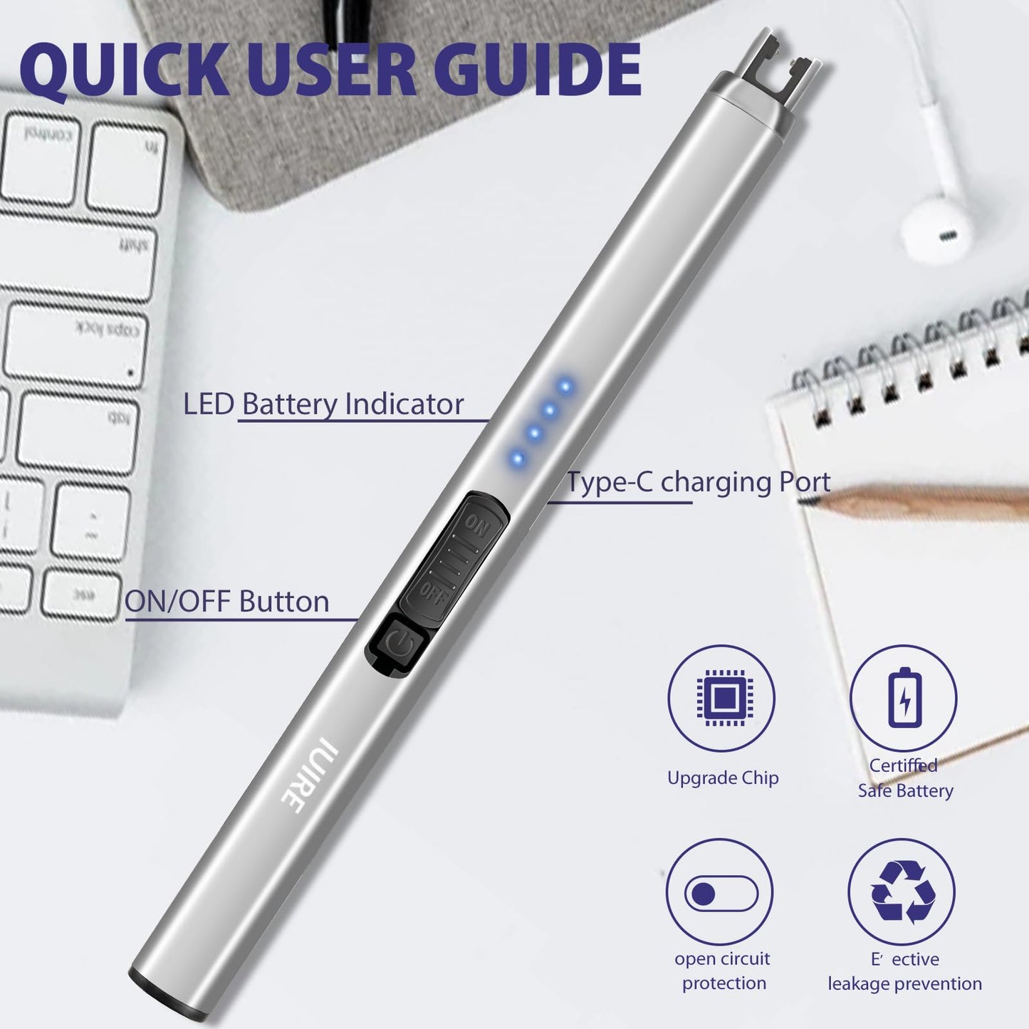 IUIRE Rechargeable Electric Candle Lighter - Silver