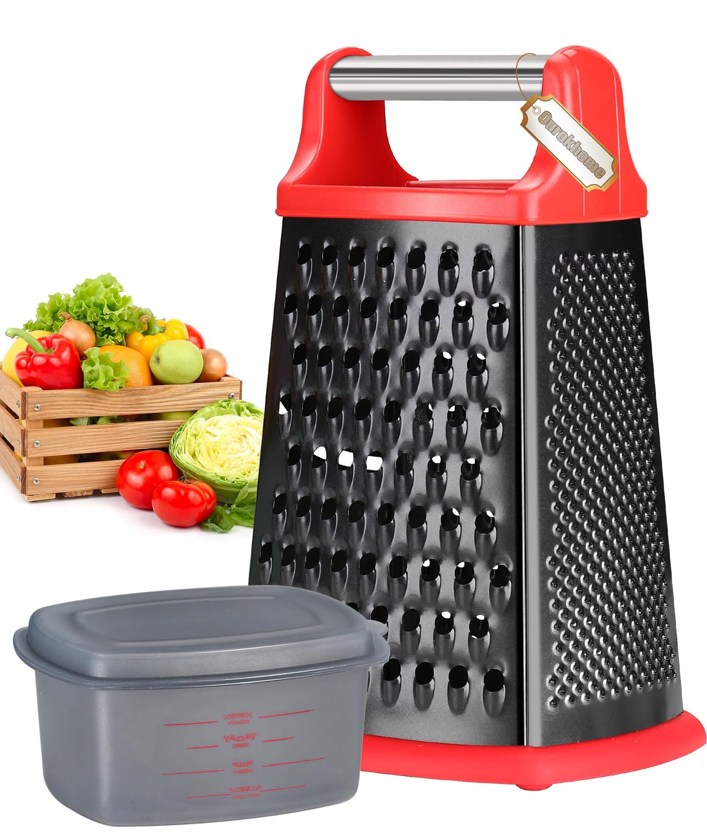 Stainless Steel Box Grater with Handle and Container