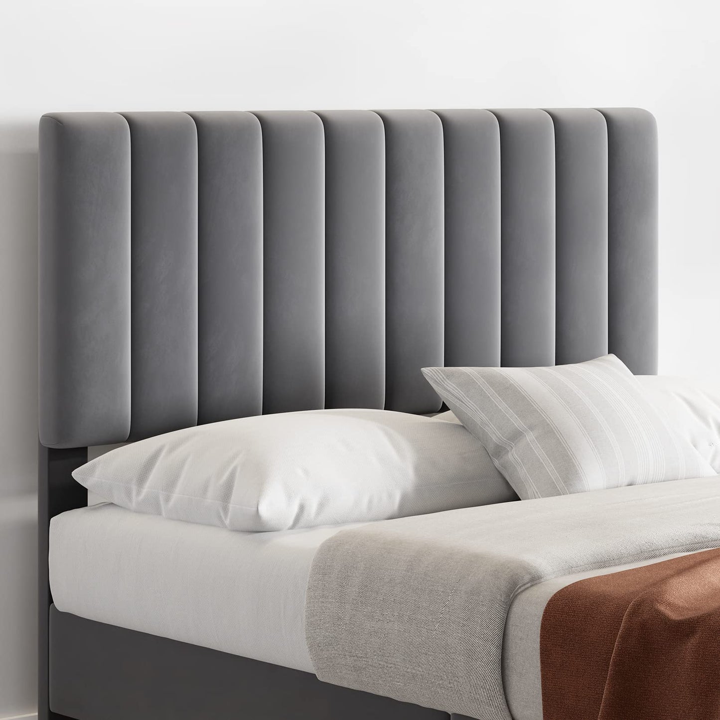 Full Size Velvet Bed Frame with Adjustable Headboard