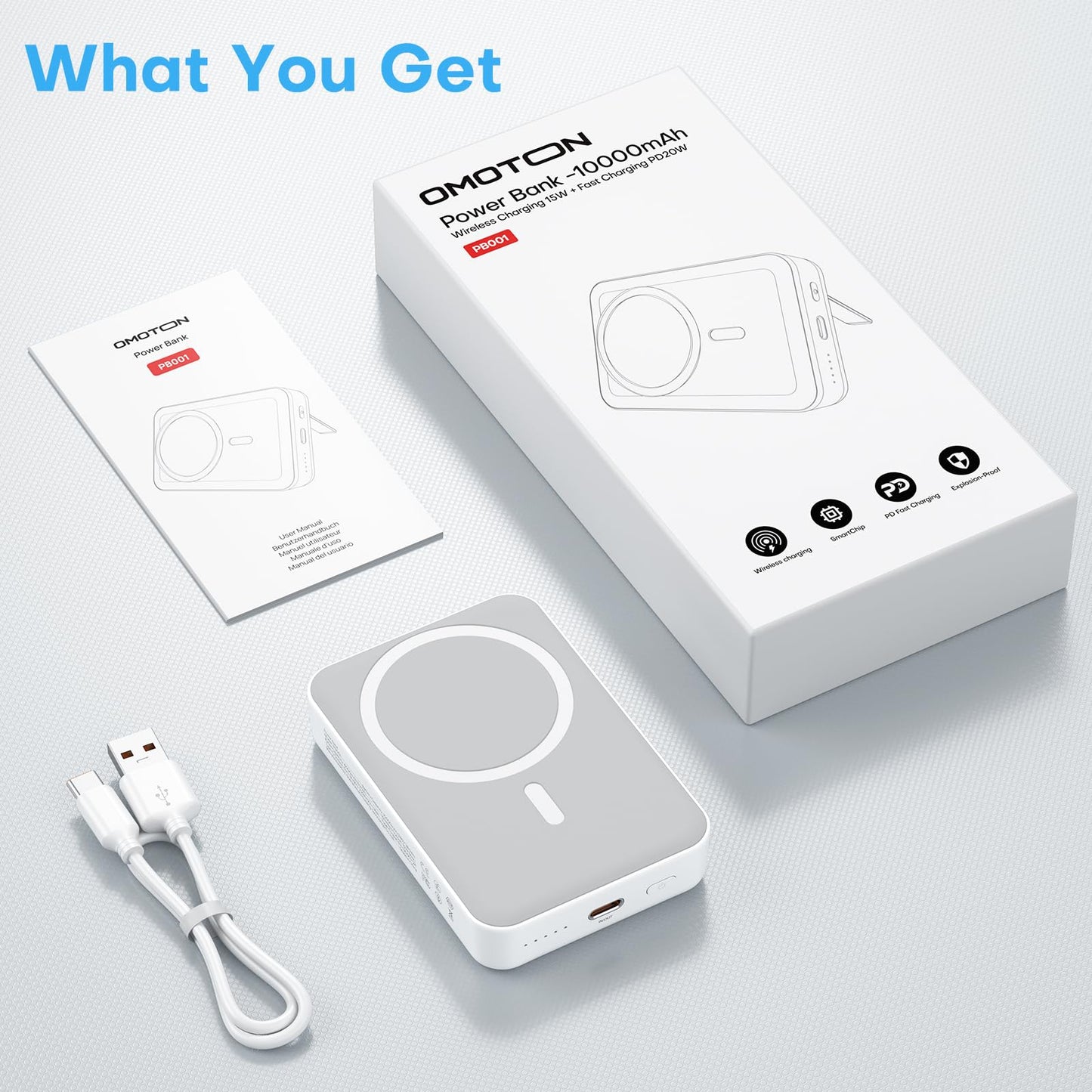 10000mAh OMOTON Magnetic Fast Charging Power Bank