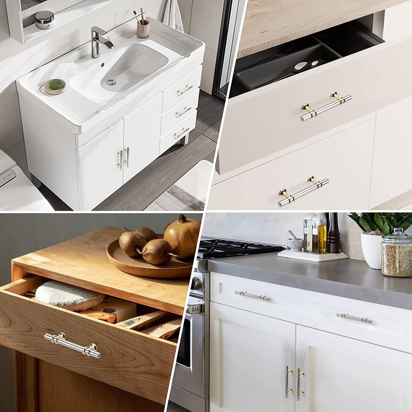 Leulan 10 Pack Kitchen Cabinet Handles Brushed Brass Gold and Nickel Cabinet Handles 3 Inch Hole to Hole Cabinet Pulls Dresser Drawer Pulls Cabinet Hardware