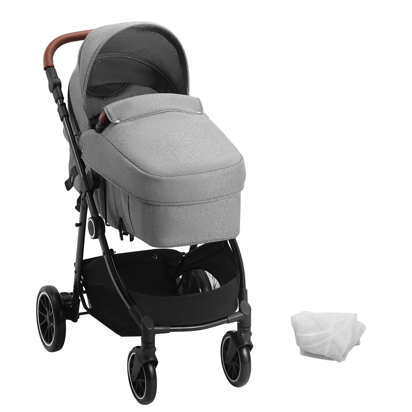 VEVOR Standard Baby Stroller, Infant Toddler Stroller with Bassinet, 3rd-Gear Adjustable Backrest & Foldable & Reversible Seat, Carbon Steel Newborn Stroller with Leg Cover and Mesh Net, Black
