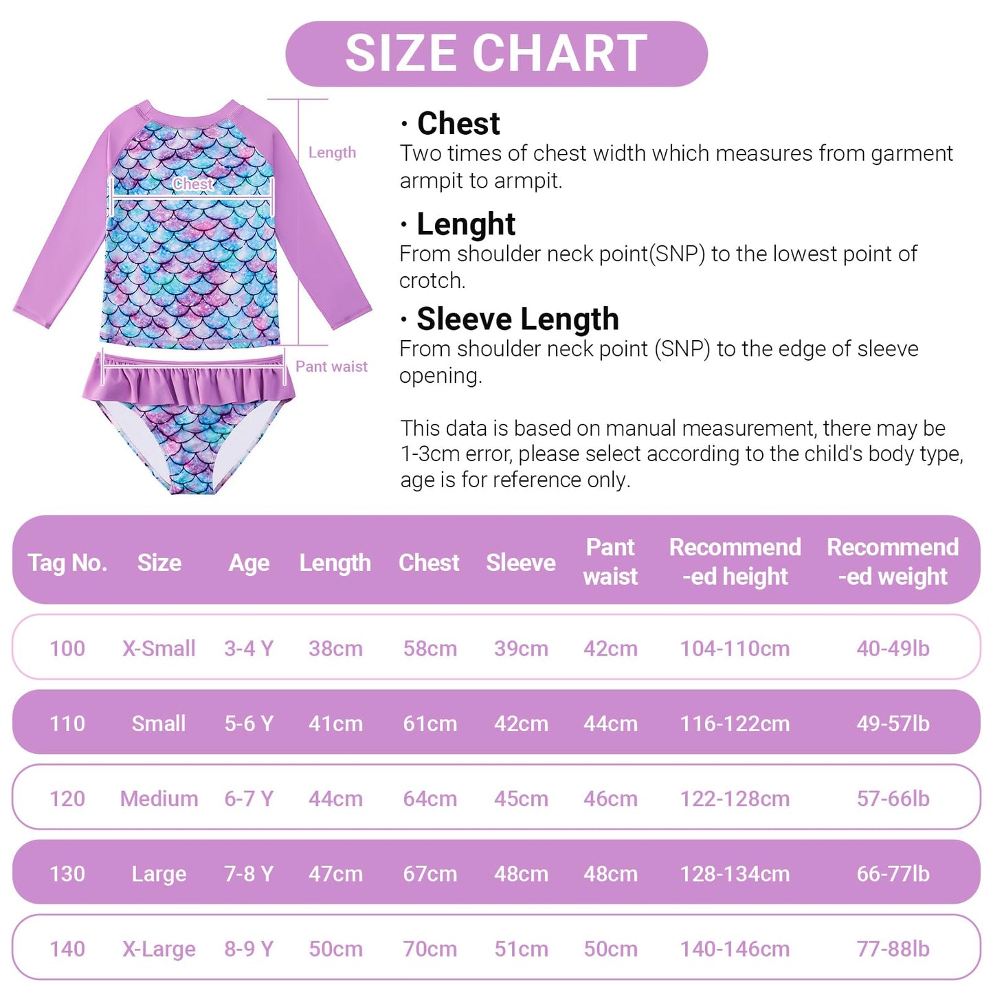 Girls Long Sleeve Rash Guard Swim Set
