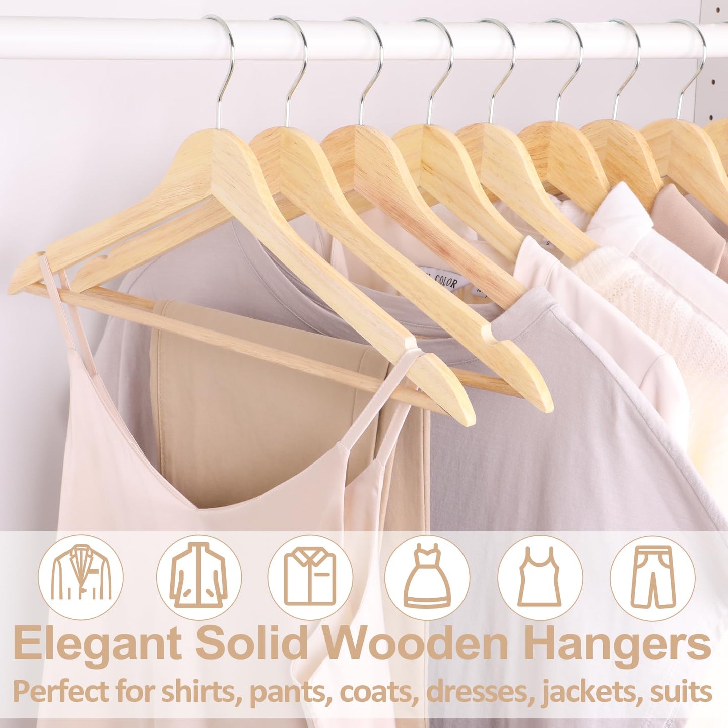 Wooden Coat Hangers 30 Pack with Swivel Hooks