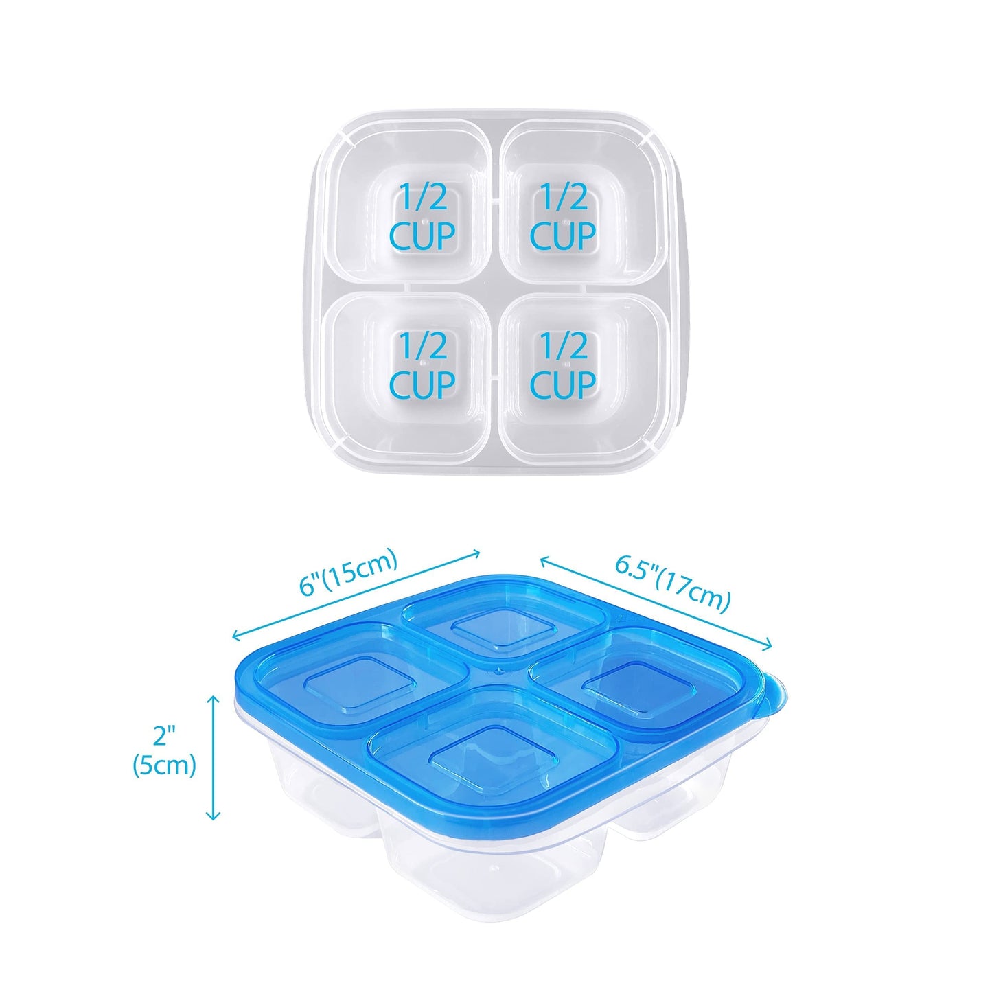 6 Pack 4-Compartment Food Storage Containers