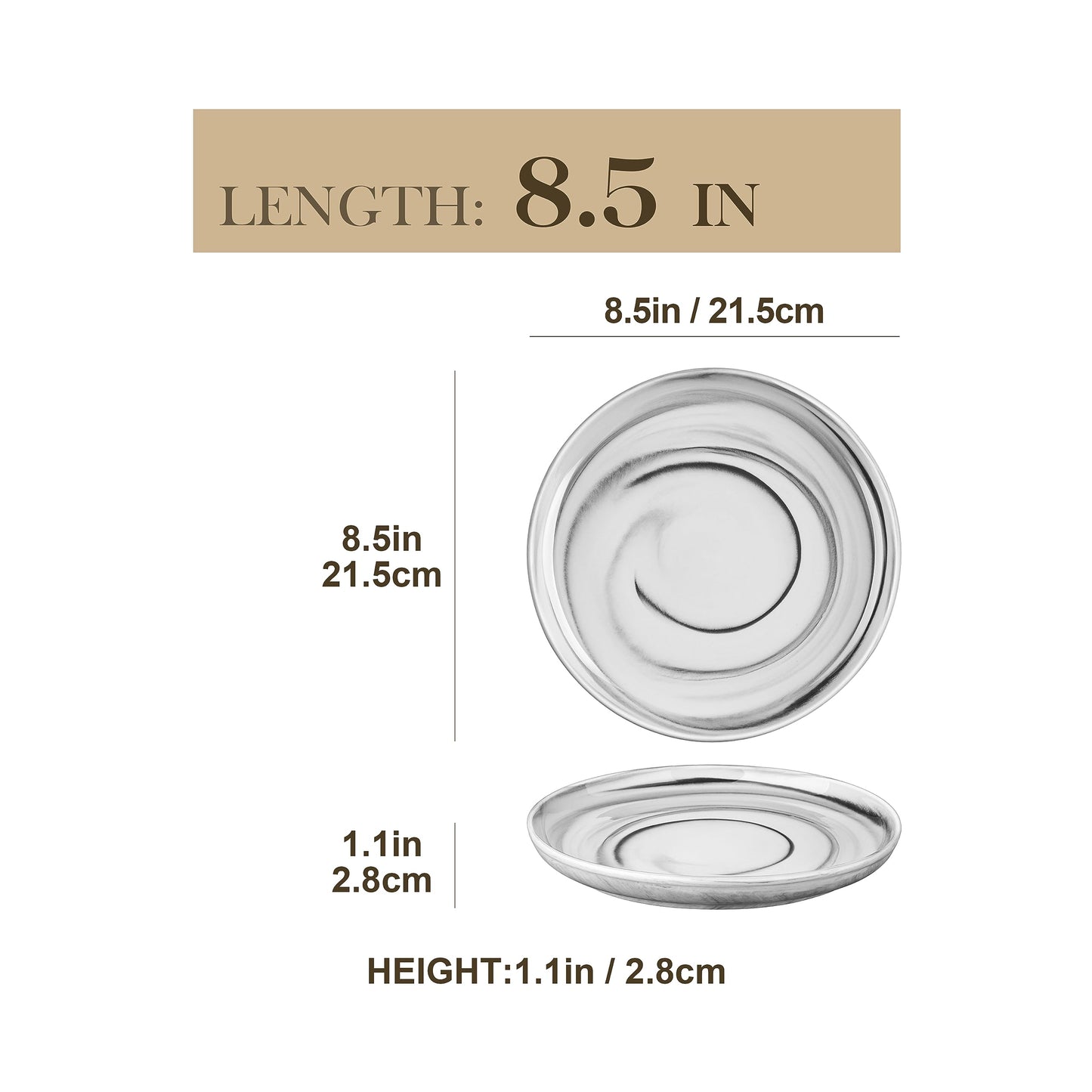 MALACASA Dinner Plate 6-Piece Set, 8.5 Inch Porcelain Salad Dessert Round Plates, Serving Dishes, Dinnerware Sets, Kitchen Dinner Plates for Appetizer, Pasta, Marble Grey, Series REG