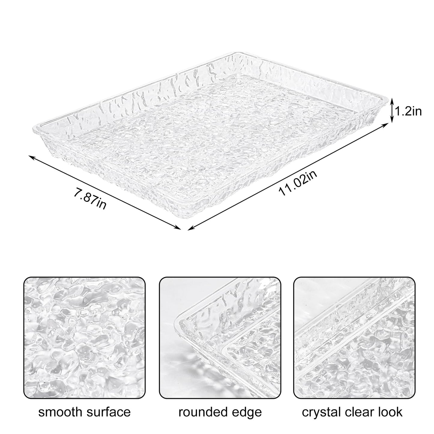 Bodkar Clear Serving Tray,11" Plastic Bathroom Tray, Kitchen Sink Tray, for Disposable Paper Napkins, Jewelry, Makeup, Decorative Perfume Tray for Organization Storage