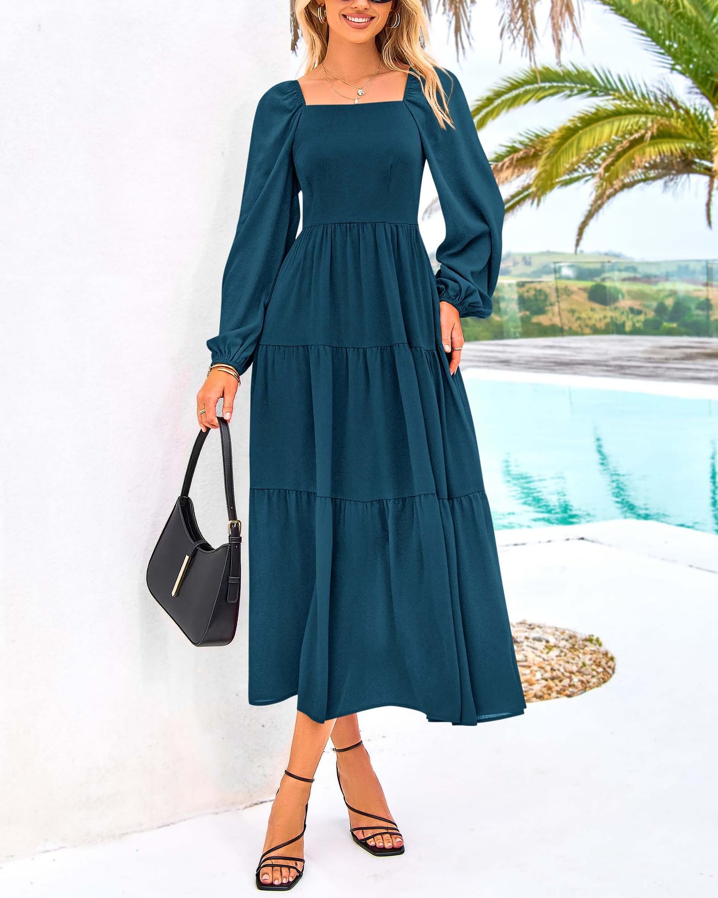 BTFBM Women Formal Puff Sleeve Maxi Dress