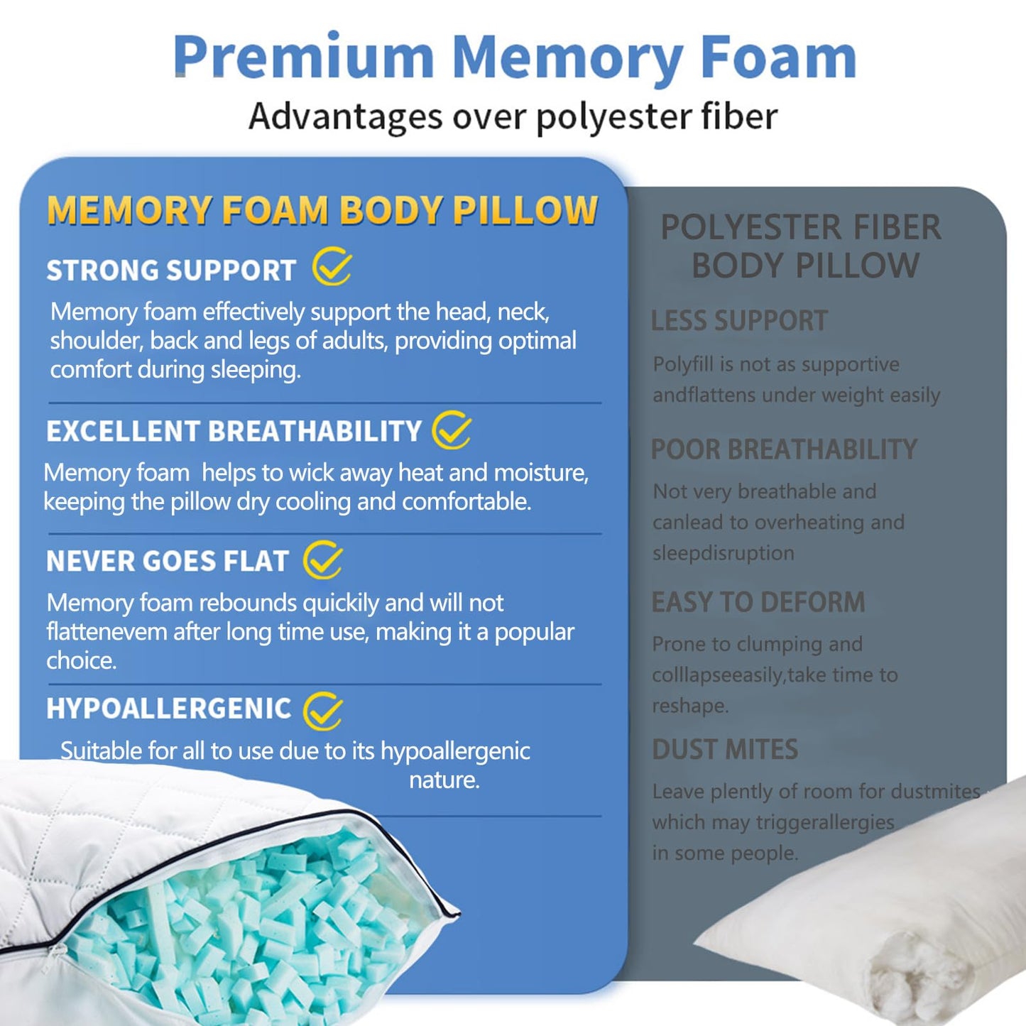 AS AWESLING Soft Pillows for Sleeping - Shredded Memory Foam Bed Pillows Set of 2 for Side Back Stomach Sleepers (Standard(20 * 26 inches))