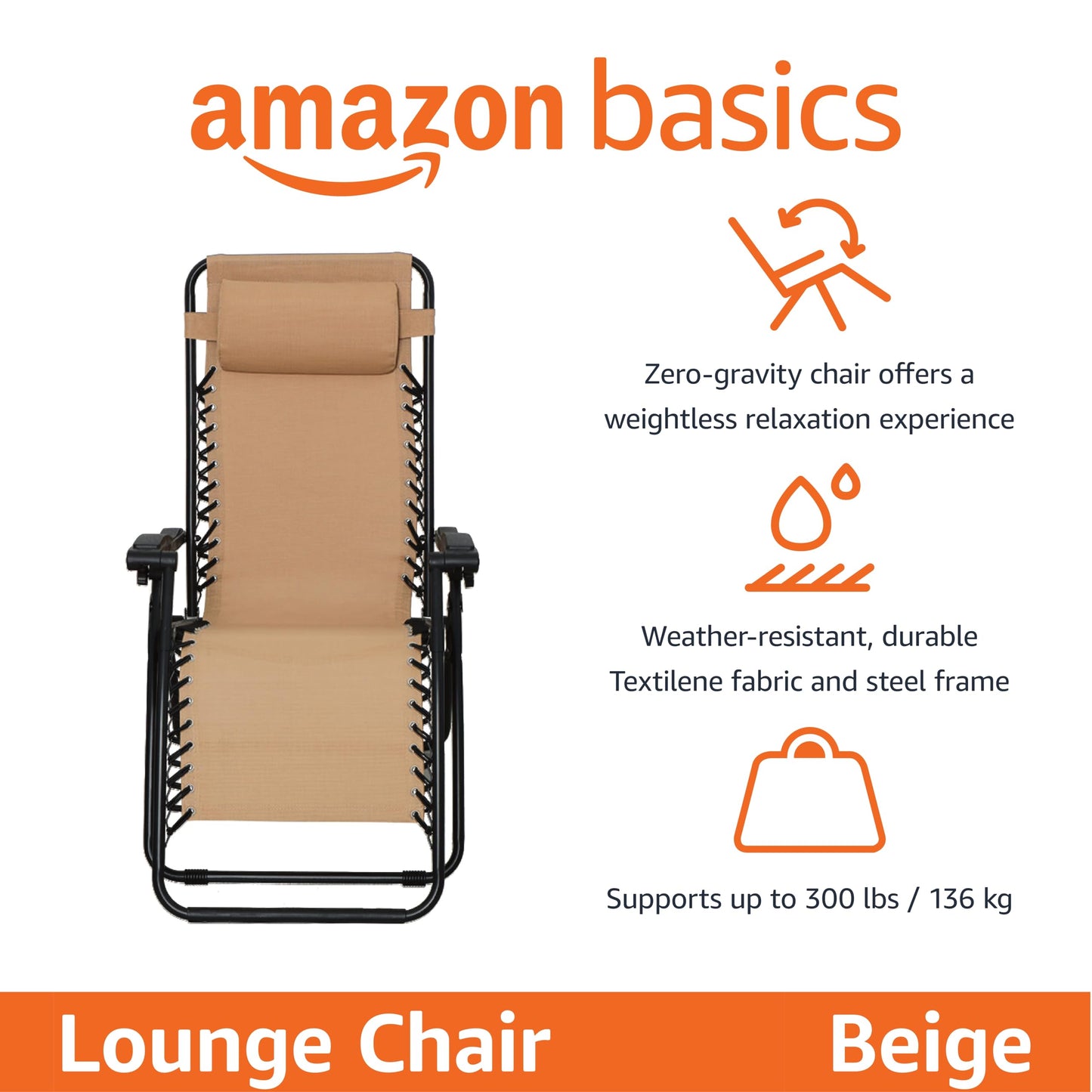 Zero Gravity Lounge Chair with Pillow by Amazon Basics