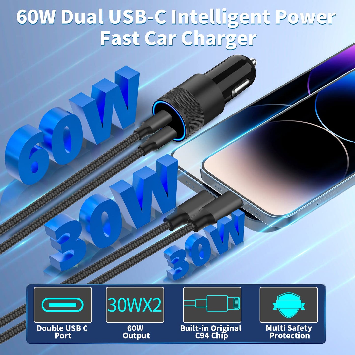 Braveridge Fast Charging Dual USB-C Car Charger