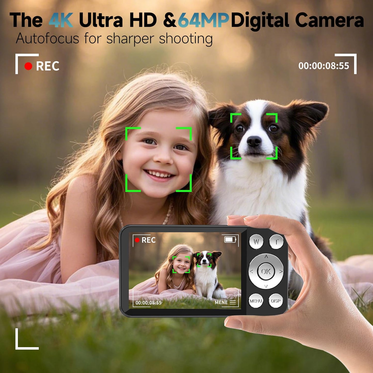 4K 64MP Autofocus Digital Camera for Beginners