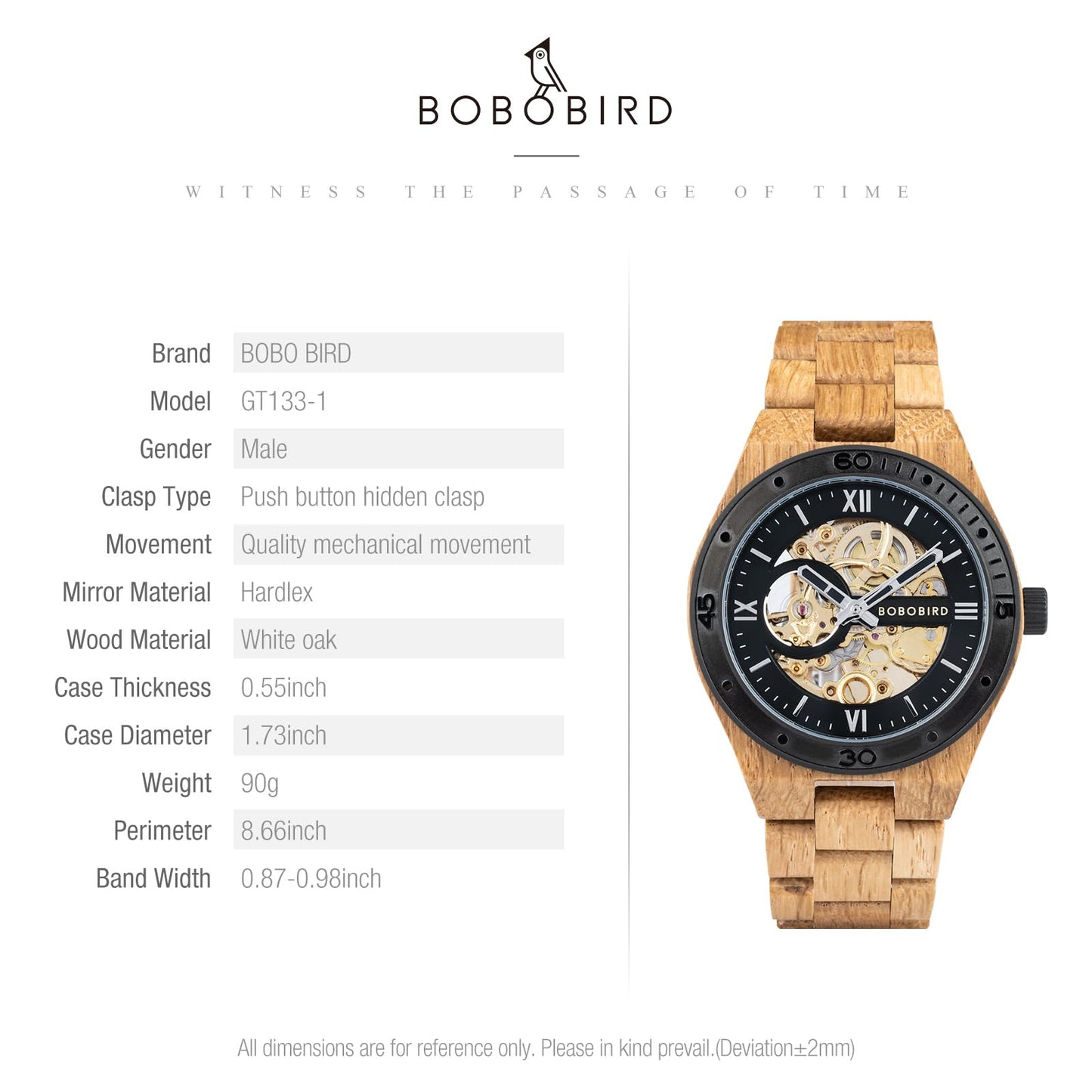BOBO BIRD Men's Luxury Wooden Skeleton Watch