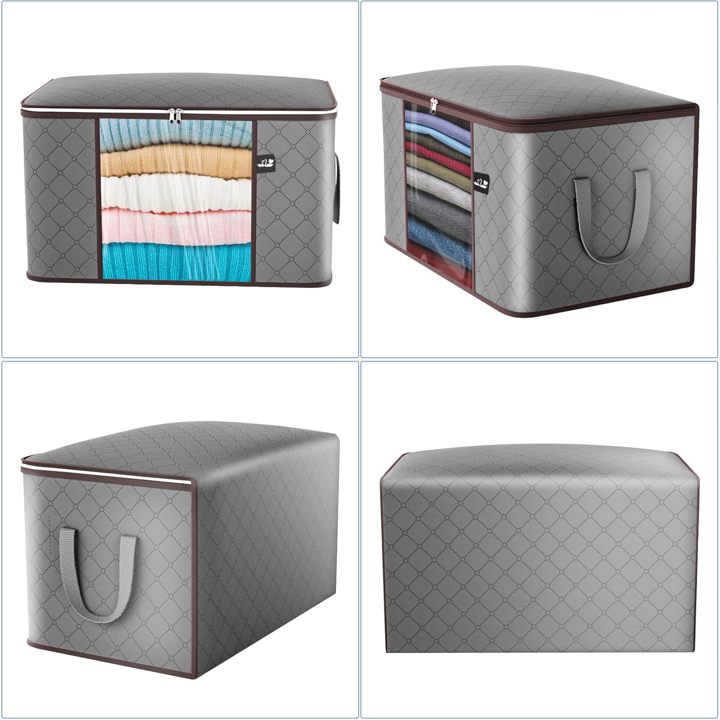 90L Large Storage Bag, 3 Pack Foldable Blanket Storage Bins, Clothing Storage Bins, Foldable Clothes Organizer and Storage Containers with Lids and Handle for Organizing Bedroom, Closet, Clothing