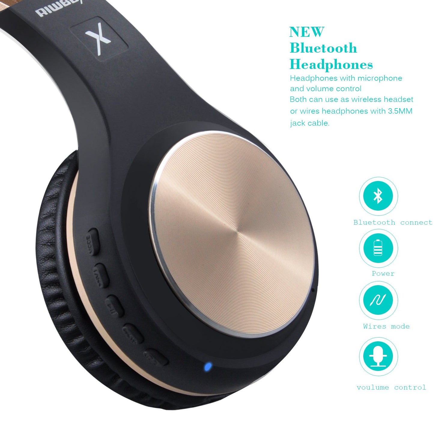 Riwbox Bluetooth Over-Ear Headphones with Mic