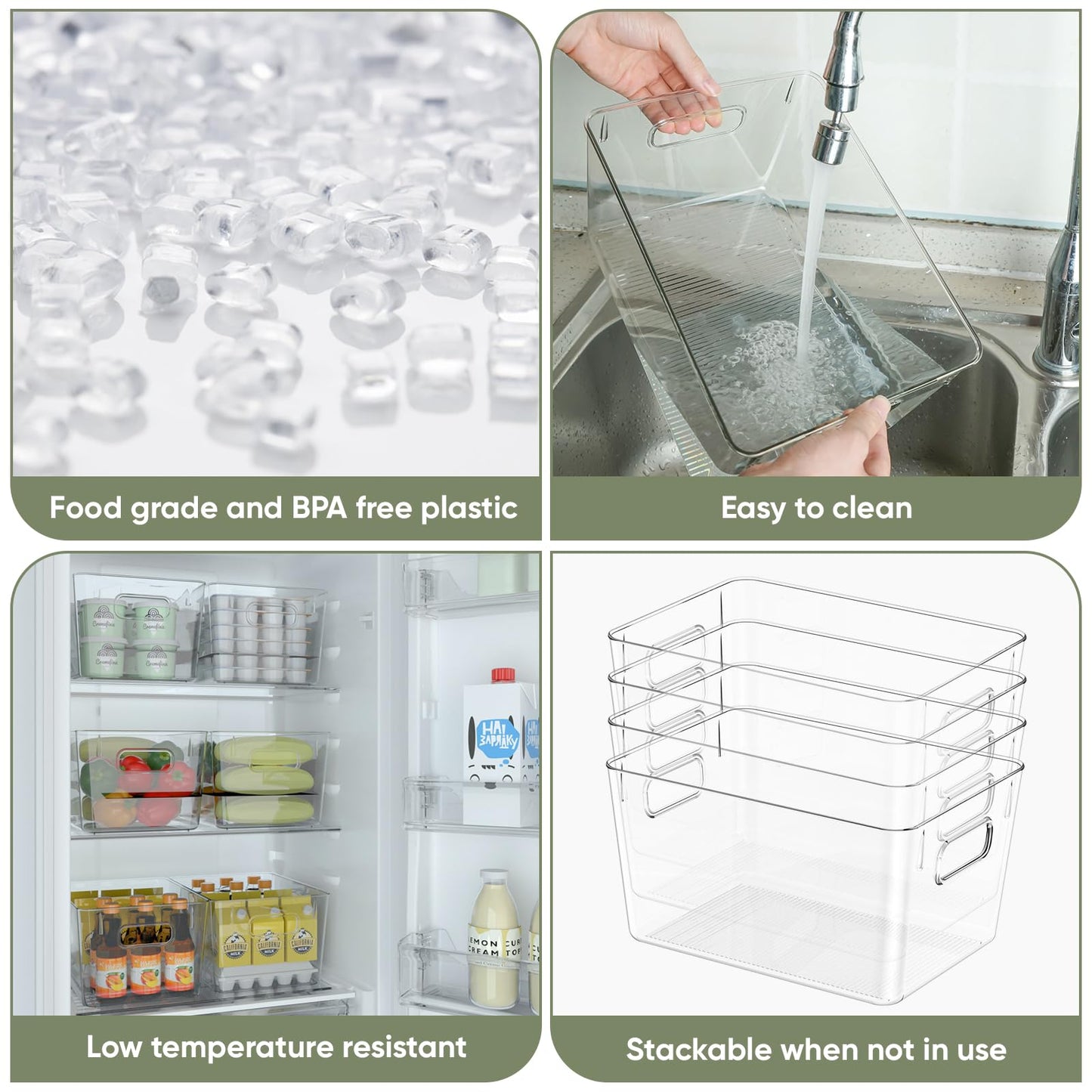 BALEINE 6-Pack Clear Stackable Storage Bins