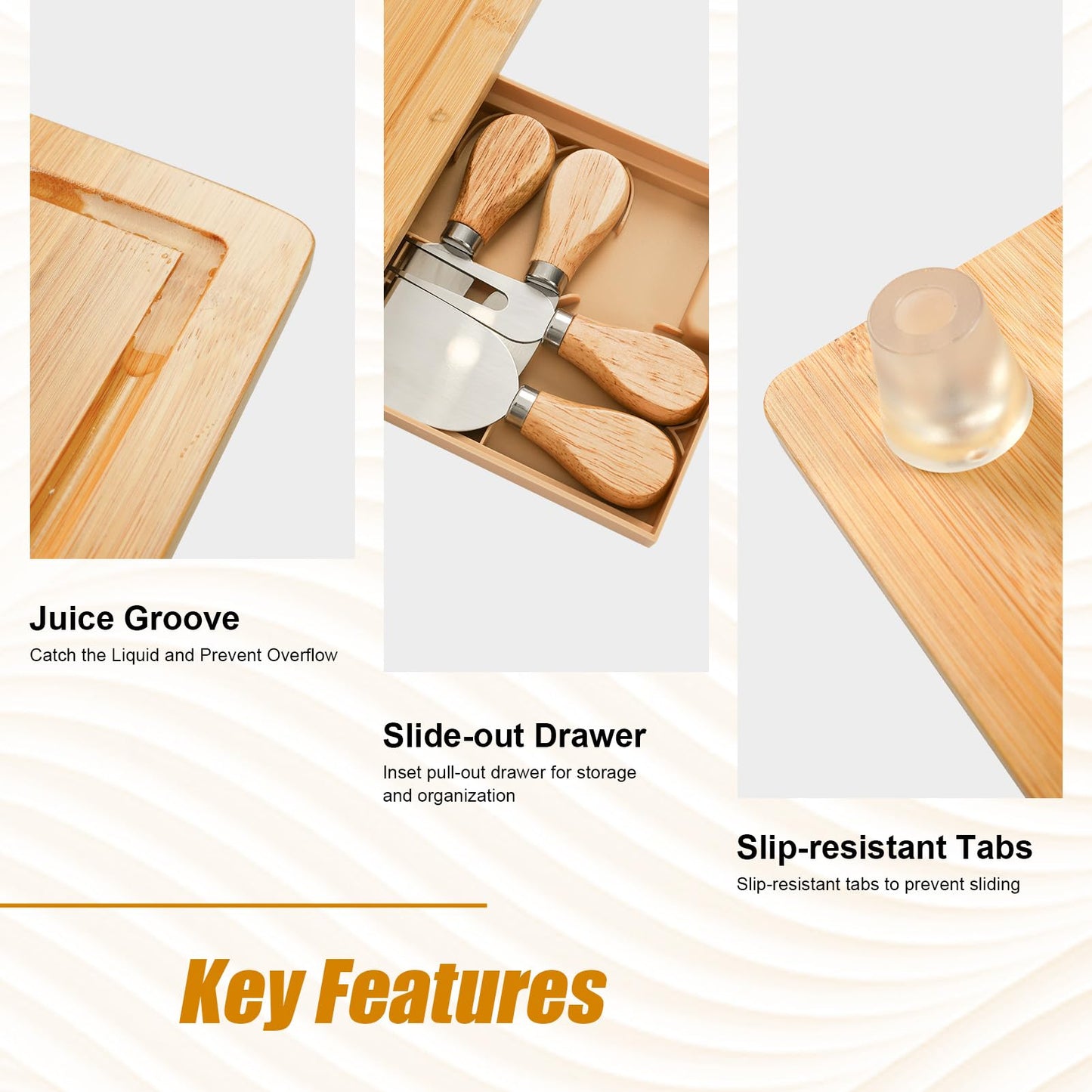Bamboo Charcuterie Board Set with Drawer