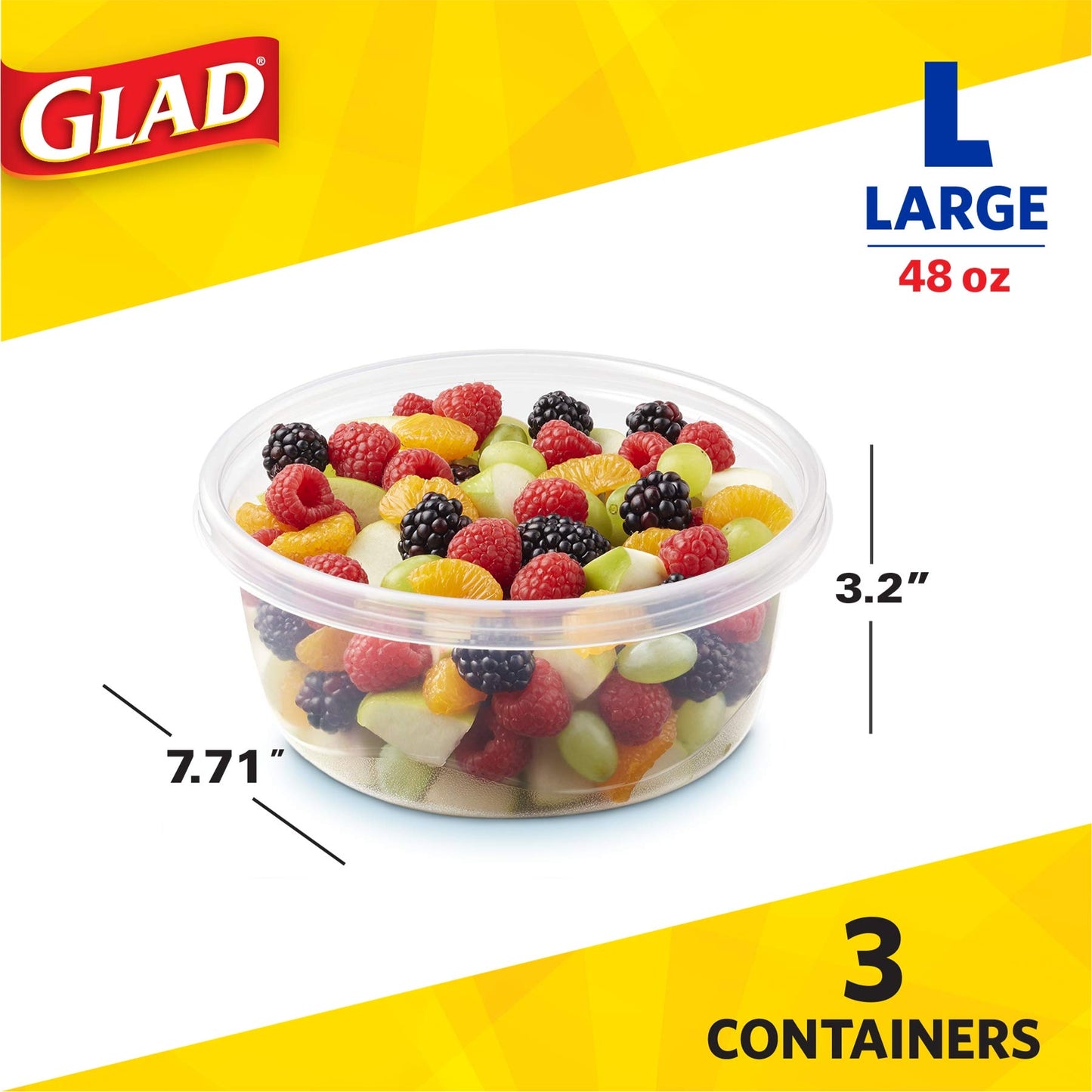 48 Ounce Glad Food Storage Containers - 3 Pack