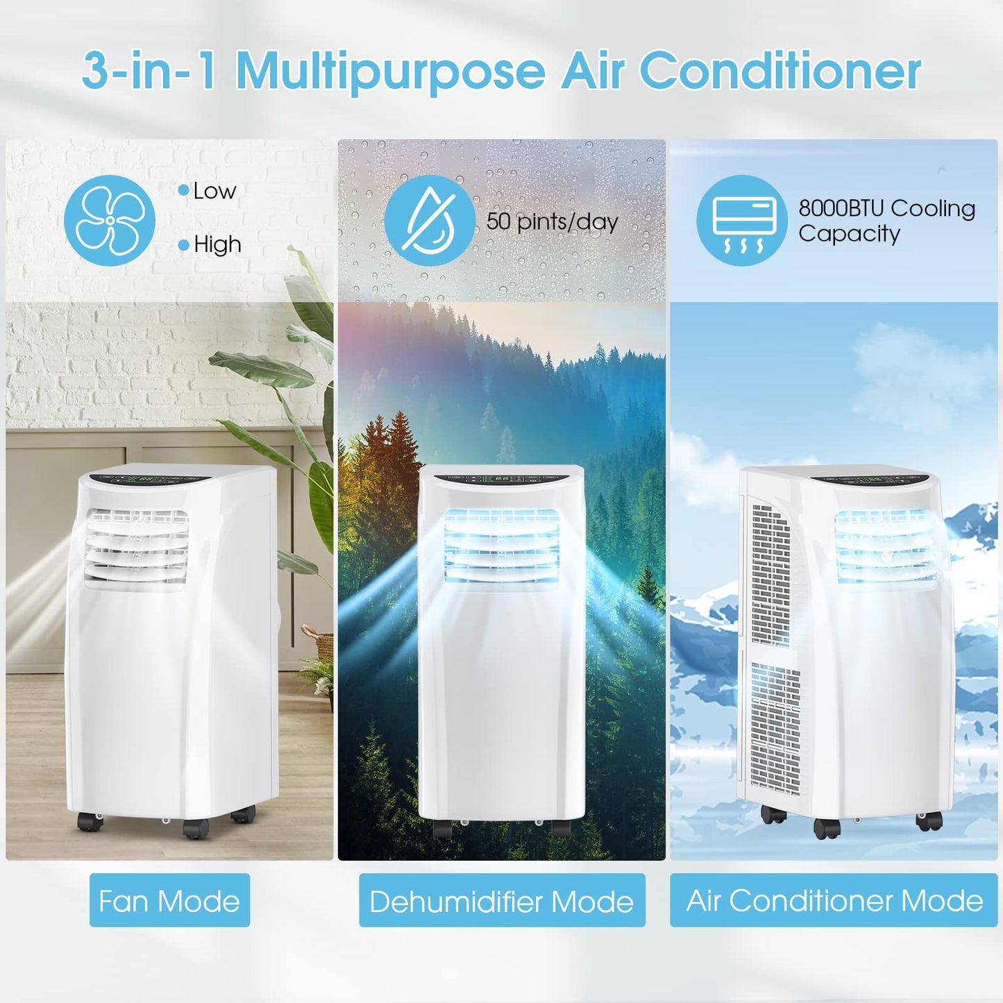 8000 BTU Air Conditioner with Remote Control
