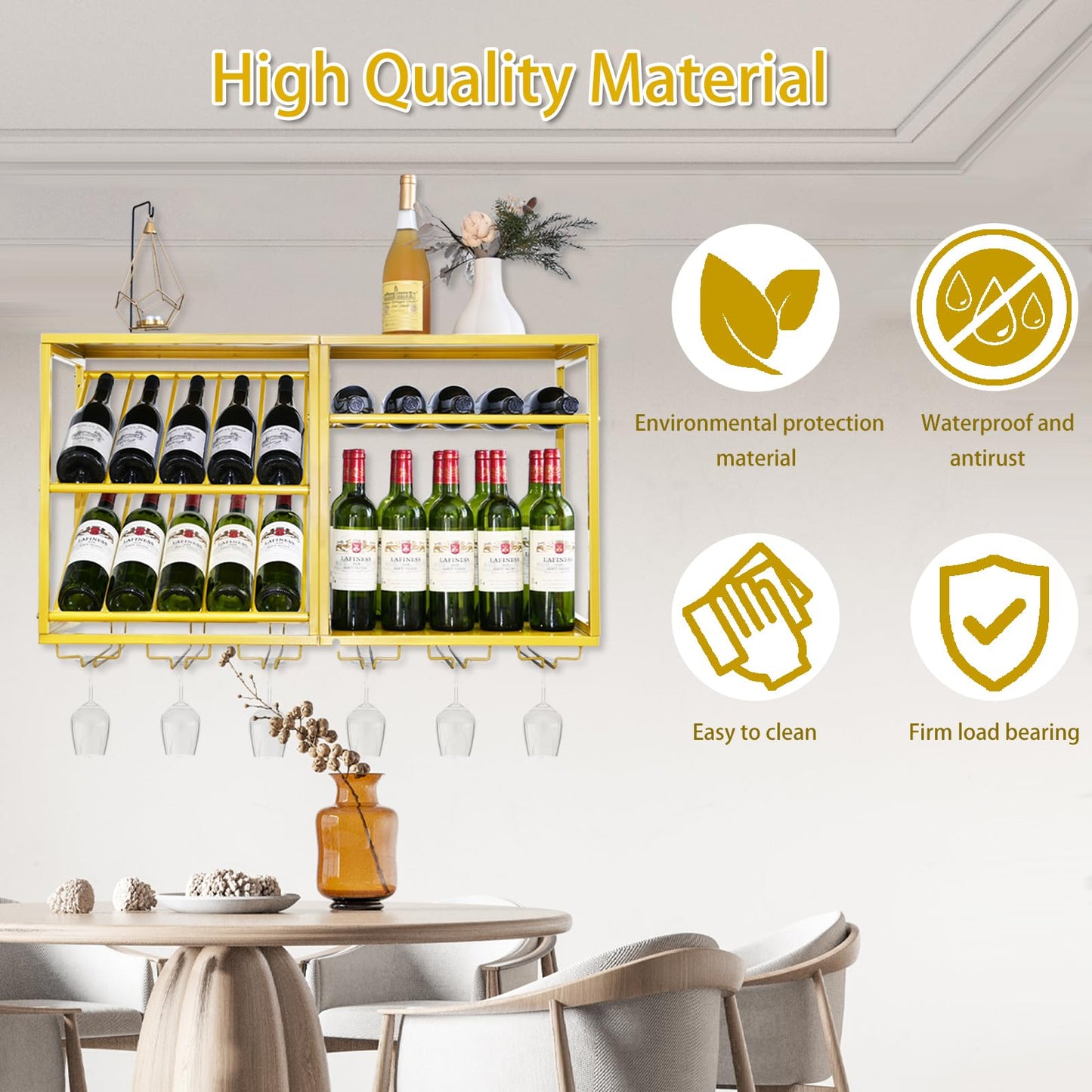 20-Bottle Wall Mounted Wine Rack with Glass Holders