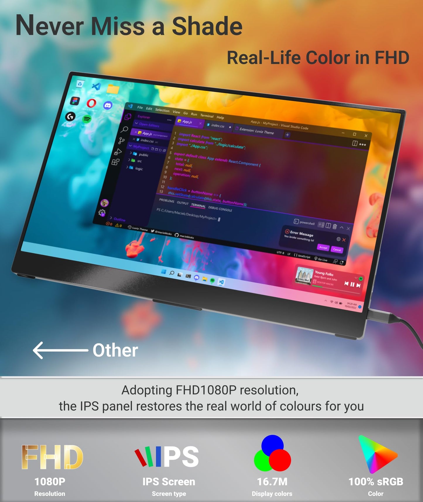15.6" FHD Portable Monitor with USB-C & HDMI