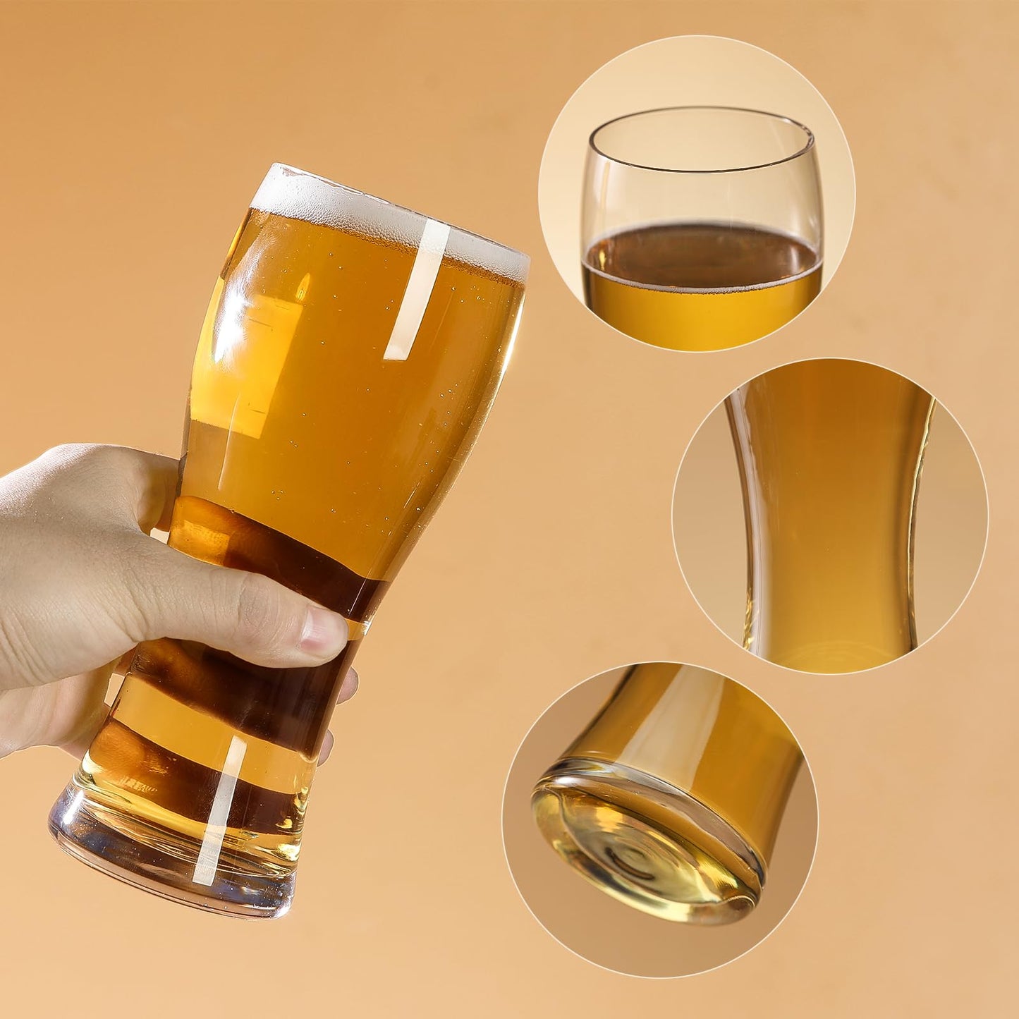 Beer Glasses Set of 4, 17 OZ Pilsner