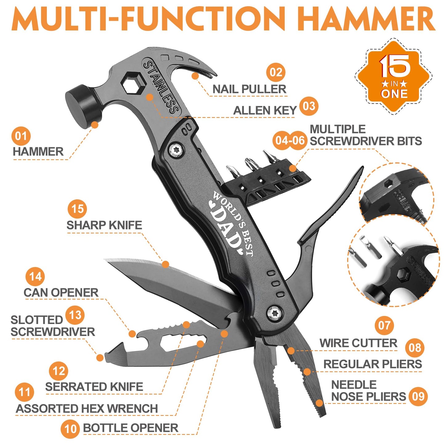 Multitool Hammer Gift for Dad by WILLUCK