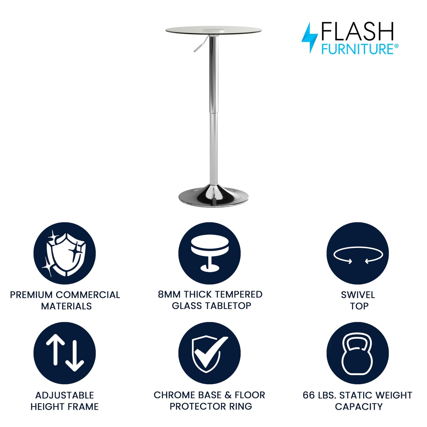 Flash Furniture Adjustable Height Glass Cocktail Table