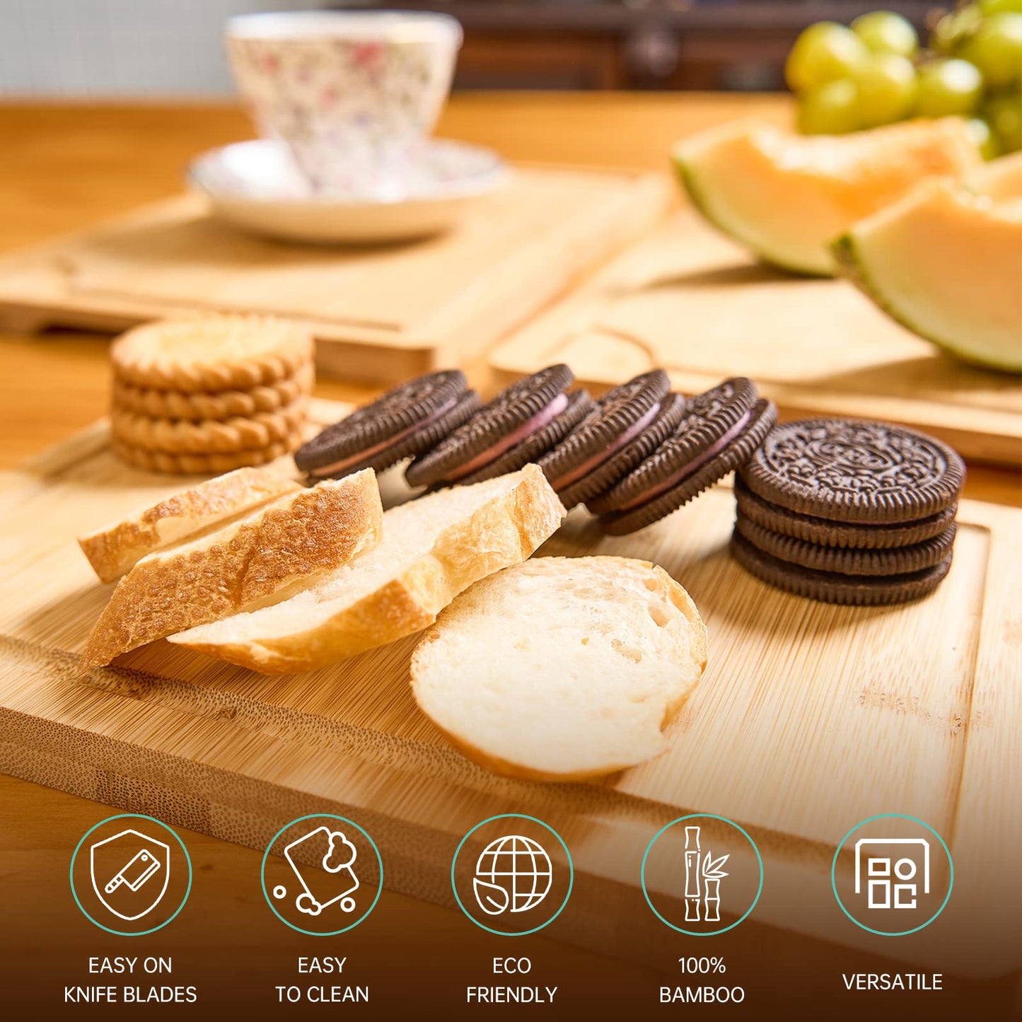 Bamboo Cutting Board Set with Juice Grooves