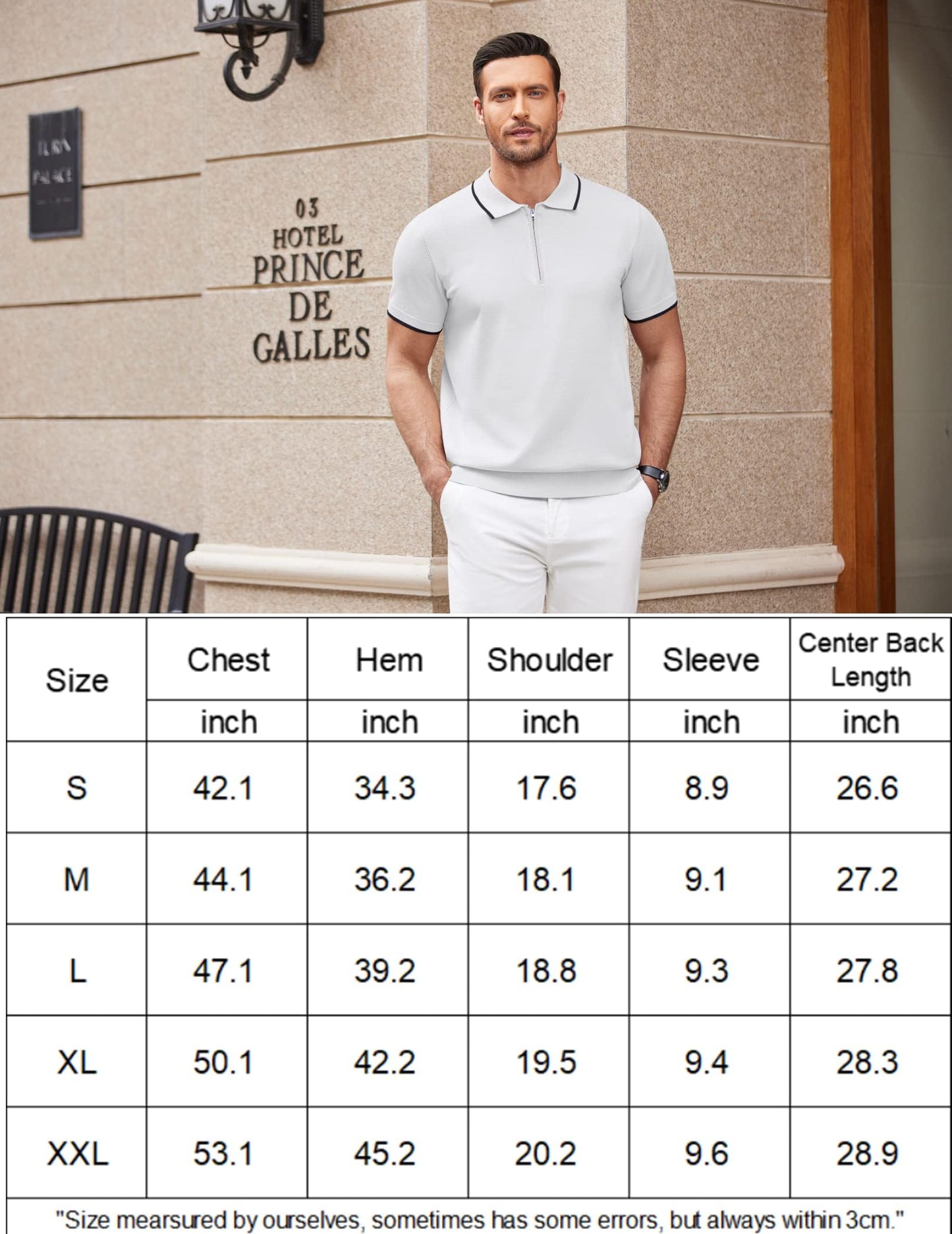 COOFANDY Mens Polo Shirts Short Sleeve Zip Up Polo Shirt Casual Knitted Polo Shirts Dress Polo Shirts for Men Summer Fashion Banded Bottom Golf Shirts