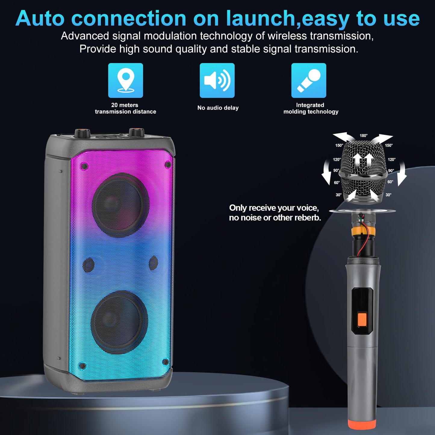 80W Portable Bluetooth Party Speaker with LED Lights