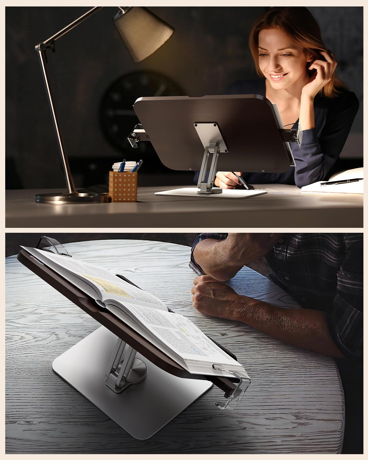Adjustable Cookbook Stand with 360° Swivel Base