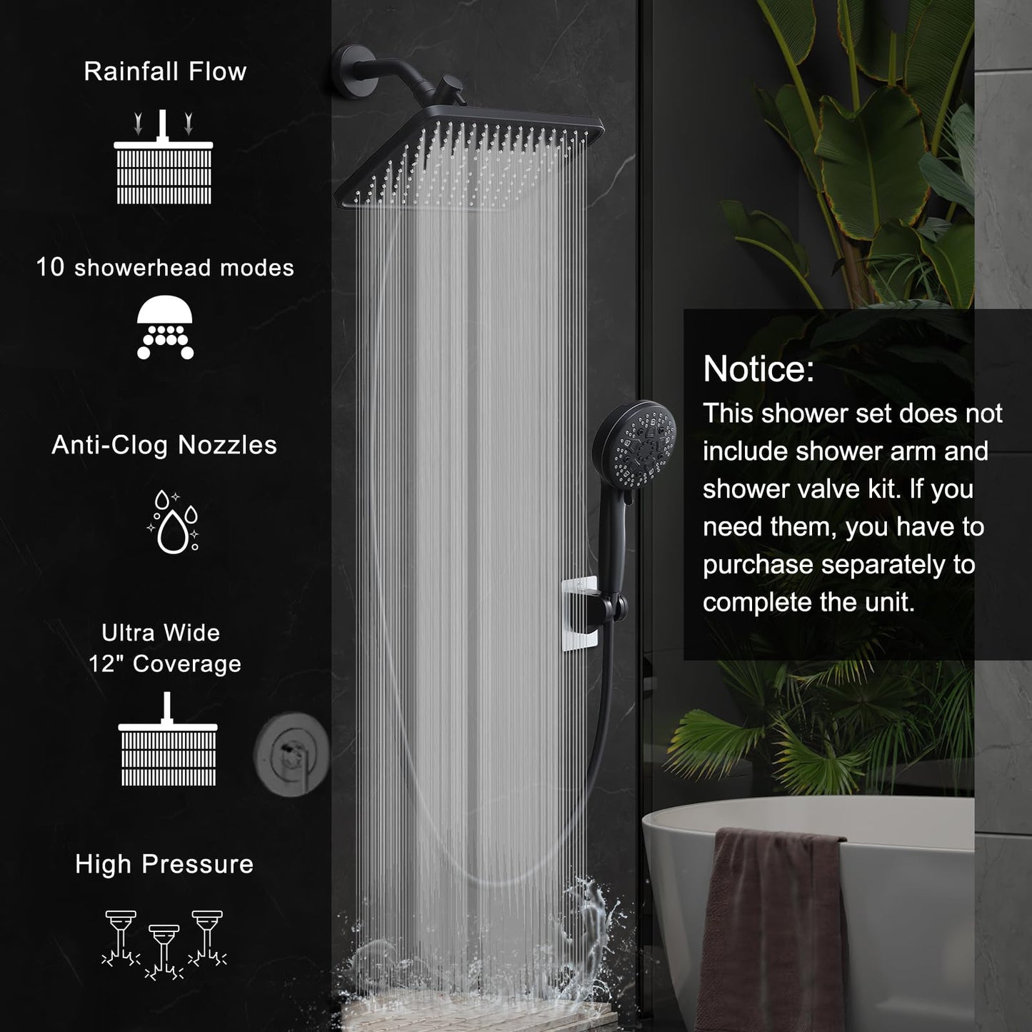 12 Inch Rainfall Shower Head with Handheld Spray