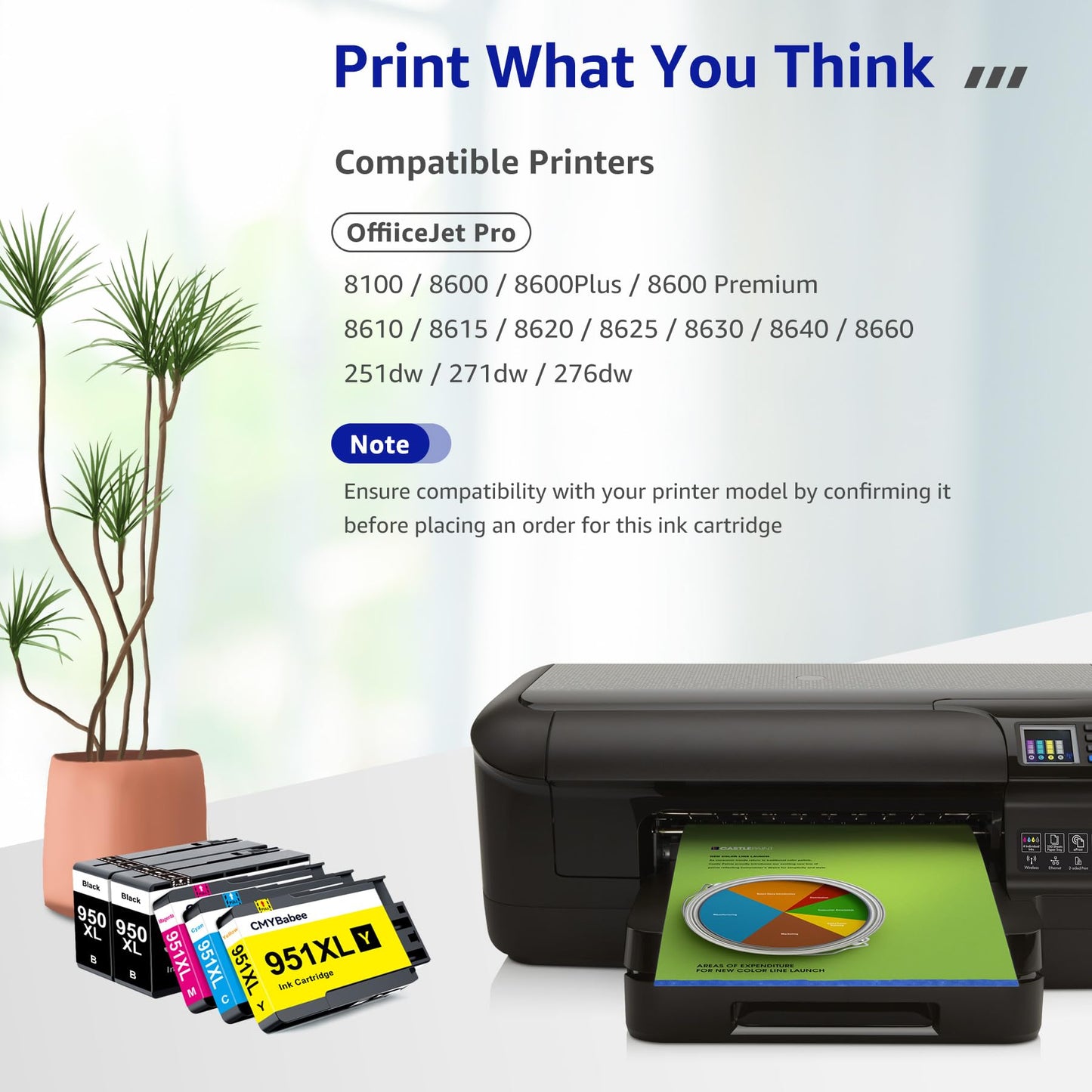 CMYBabee Compatible 950XL and 951XL Ink Cartridges Combo Pack Replacement for HP OfficeJet Pro 8600 8610 8615 8620 8625 8630 8100 276dw 251dw Printer (2 Black, 1 Cyan, 1 Magenta, 1 Yellow, 5-Pack)