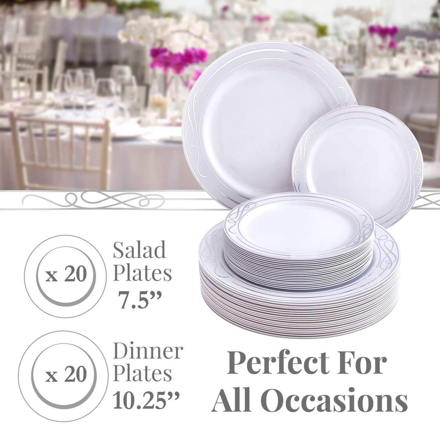 Heavy Duty Plastic Dinner Plates Set - 40 Pieces