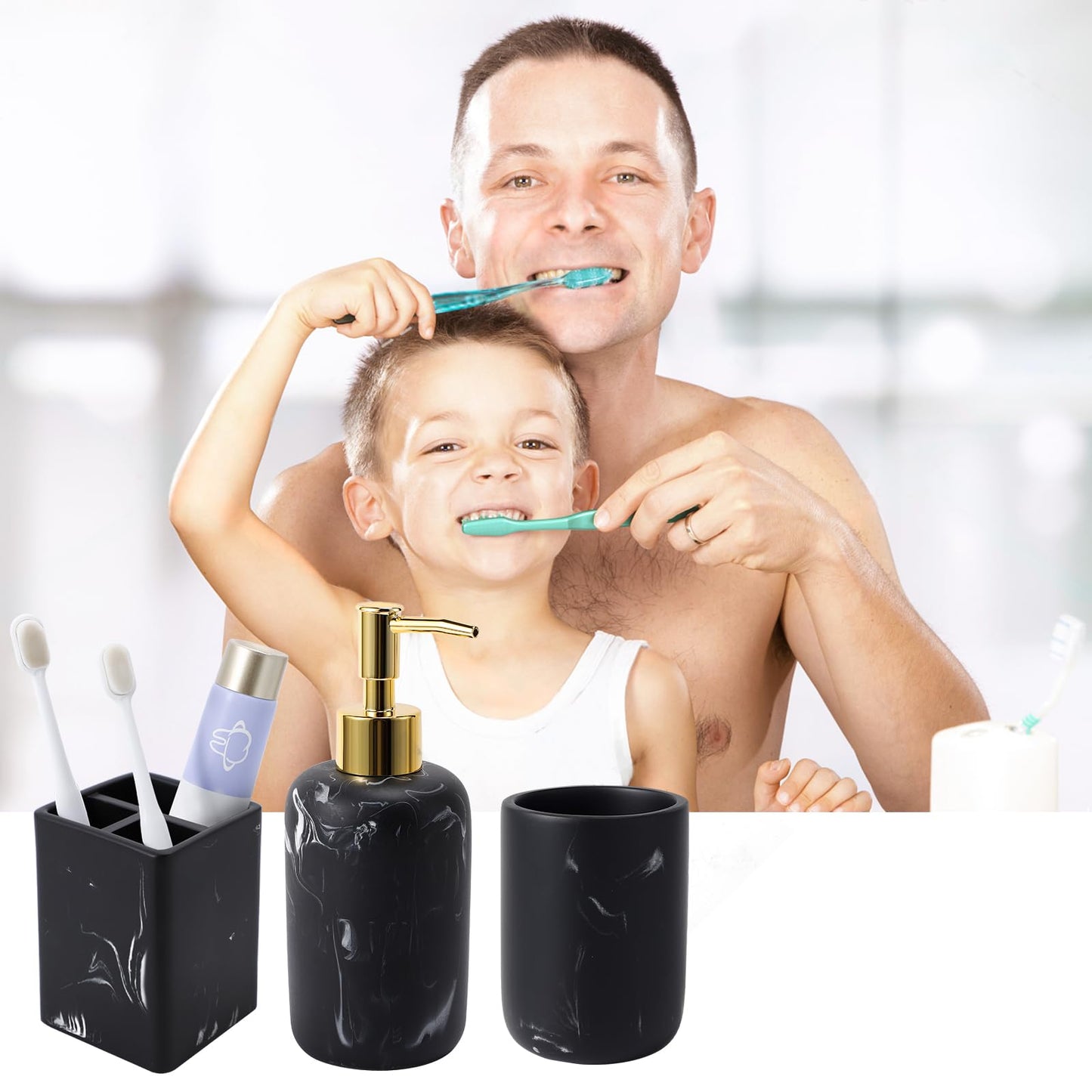 Black Marble Bathroom Accessories Set - 5 Pieces