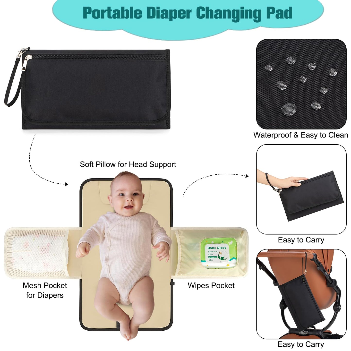 Diaper Bag Backpack,BAGPARKK Multi function Baby Bag with Portable Changing Pad, Pacifier Holder,Waterproof Diaper Bags with USB Charging Port,Anti-Theft Travel Backpack for Mom, Dad, Newborn (Black)