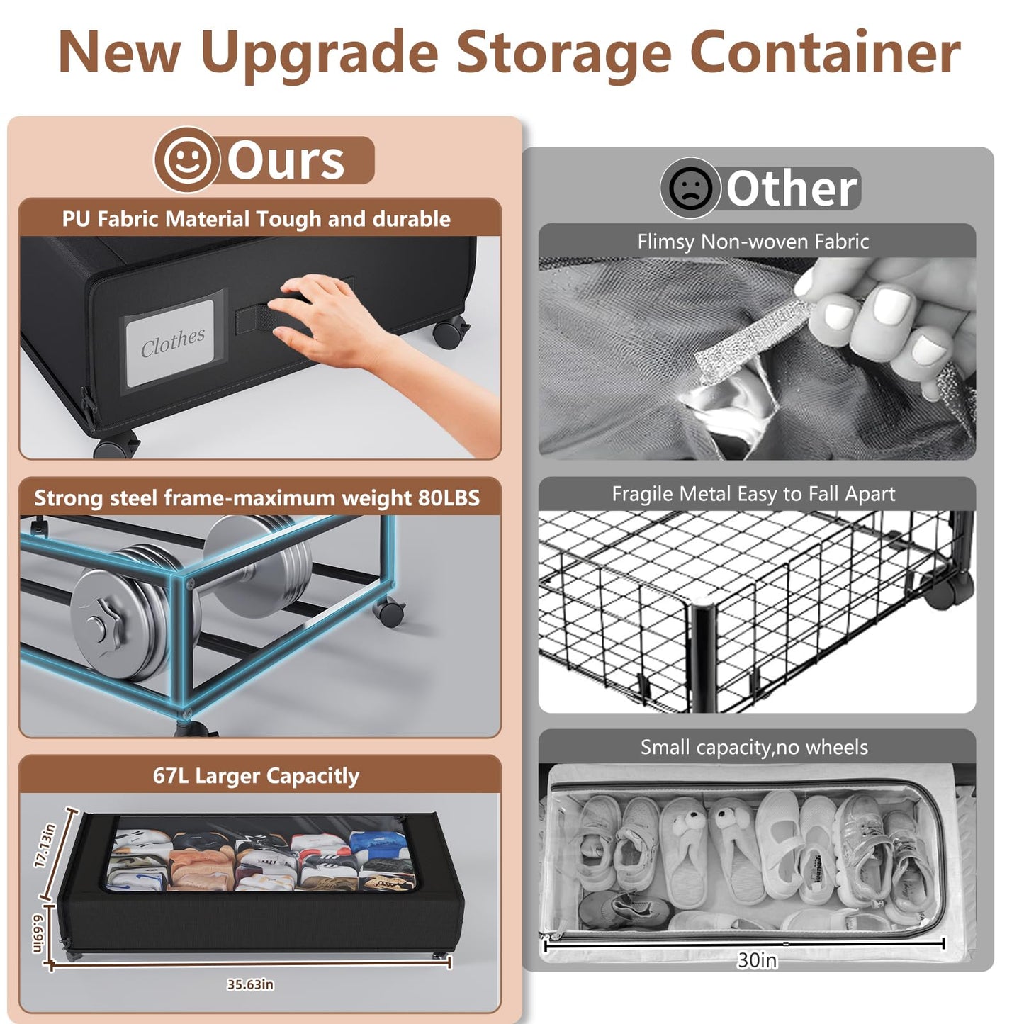 66L Under Bed Storage Organizer with Wheels